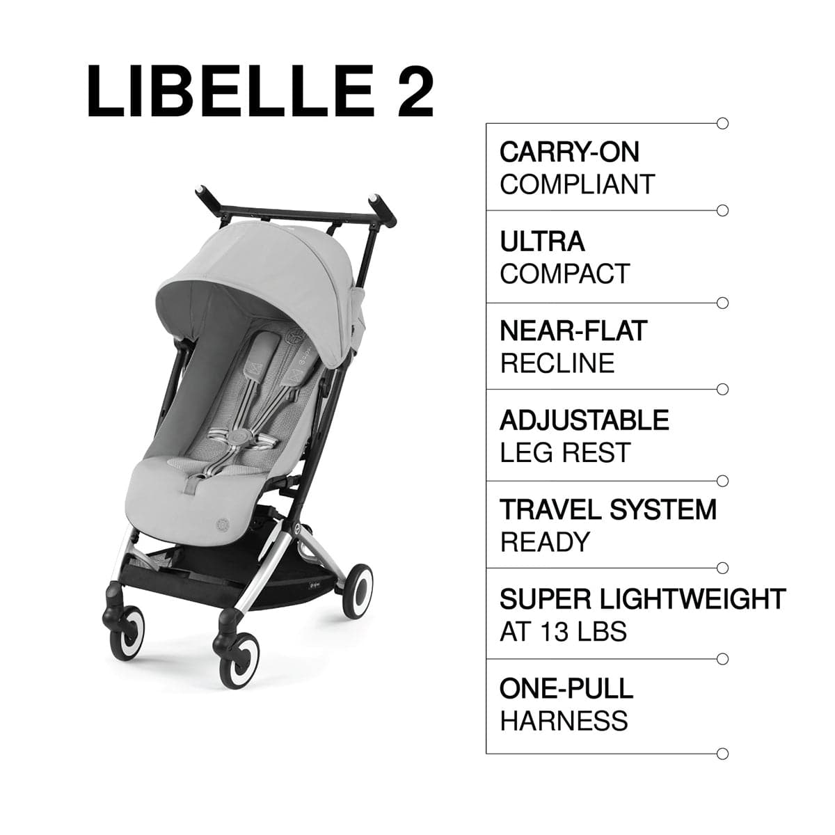 Cybex Libelle 2 Compact Stroller (with 1 Pull Harness) - Fog Grey