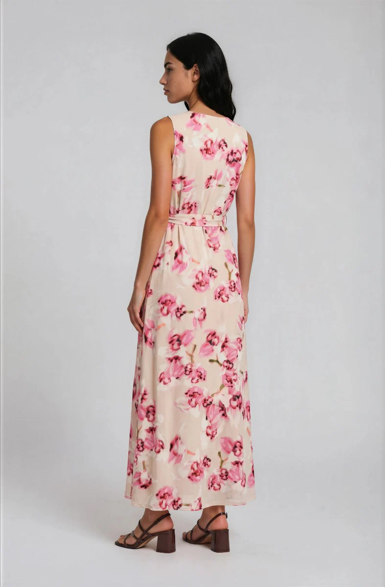 Sleeveless Printed Maxi Dress - Pink