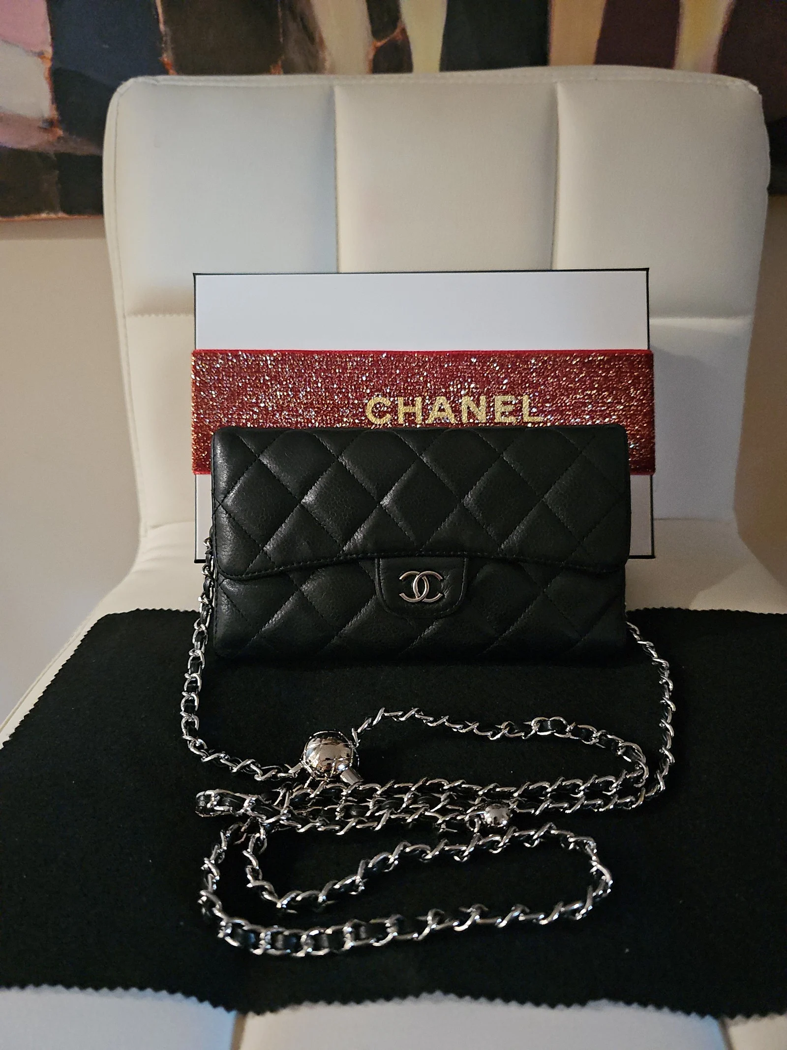 CHANEL Black Caviar Quilted Large Gusset Flap Wallet