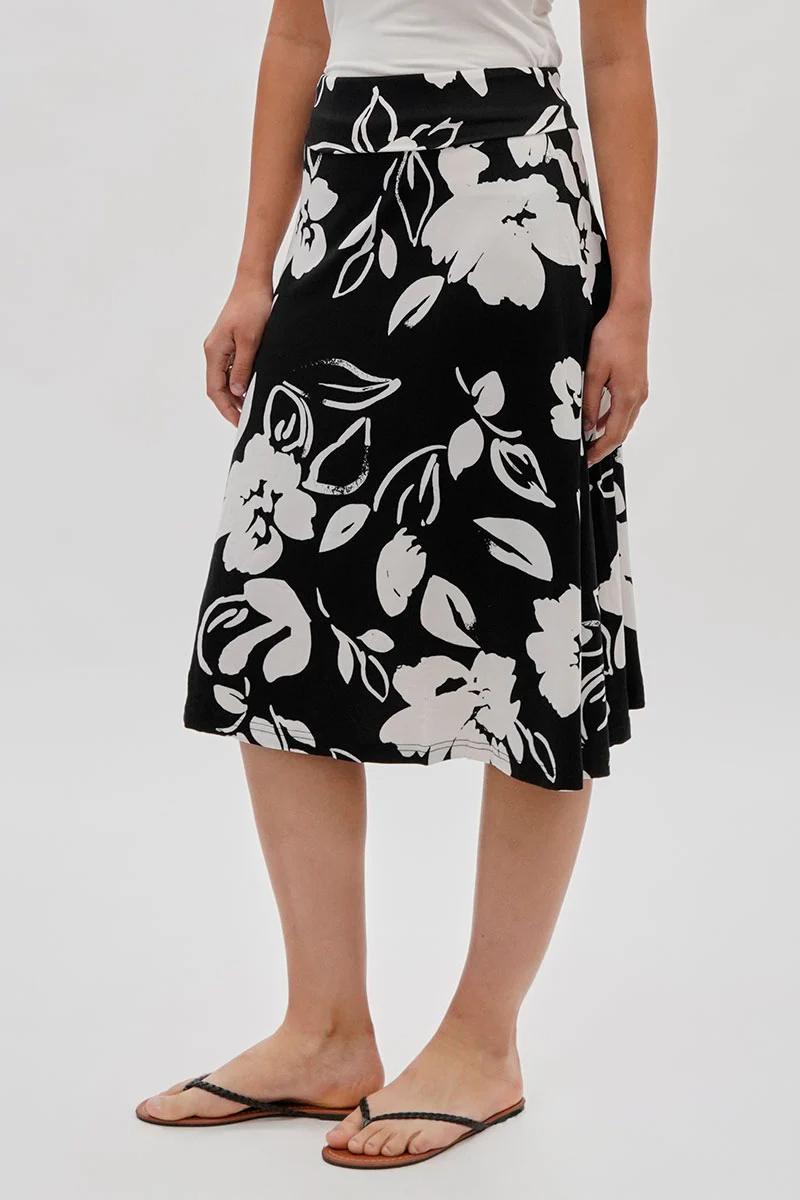 Floral Fold Over Skirt - Black