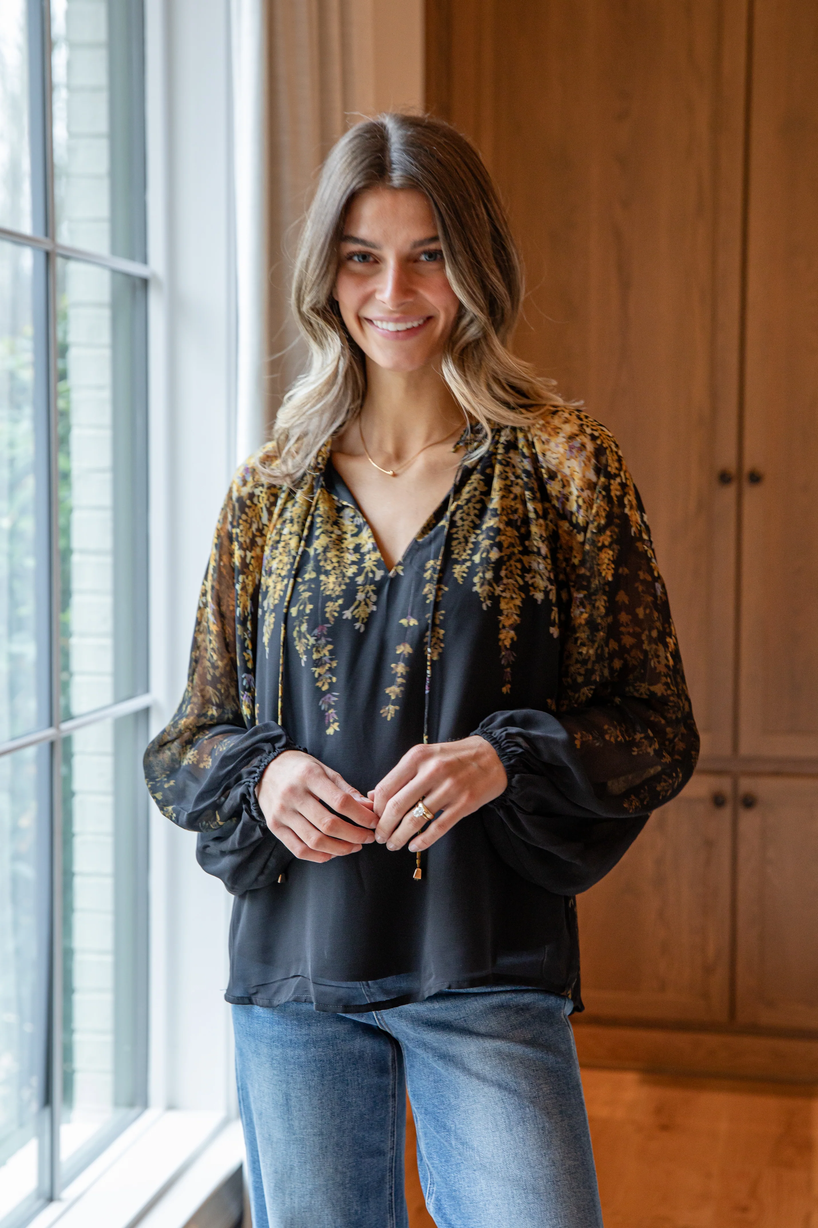 FINAL SALE - Golden Petal Evening Black Blouse