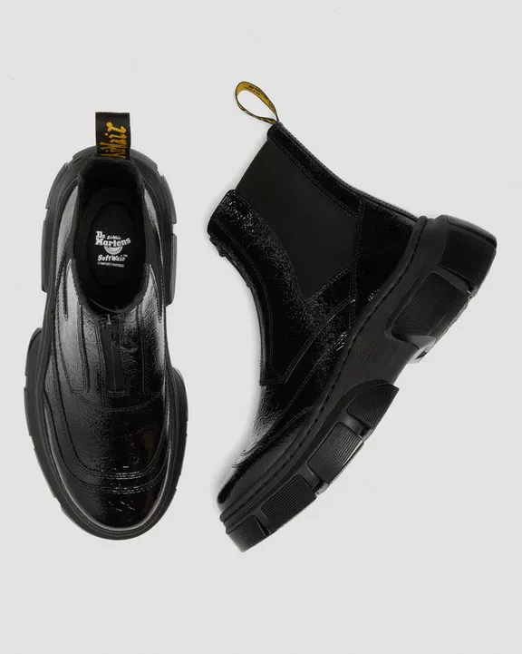 DMXL Distressed Patent Leather Chelsea Boots