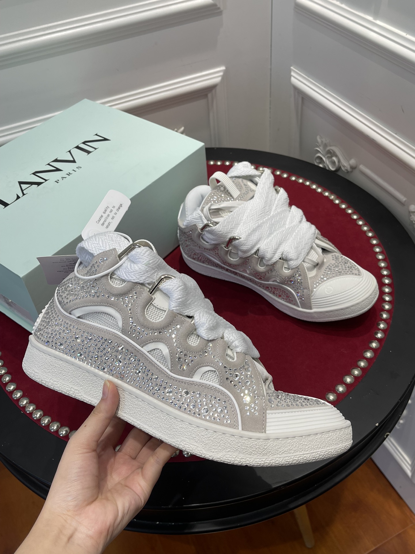 LAN Curb Sneaker White Rhinestone FMSKRK11STRAP22