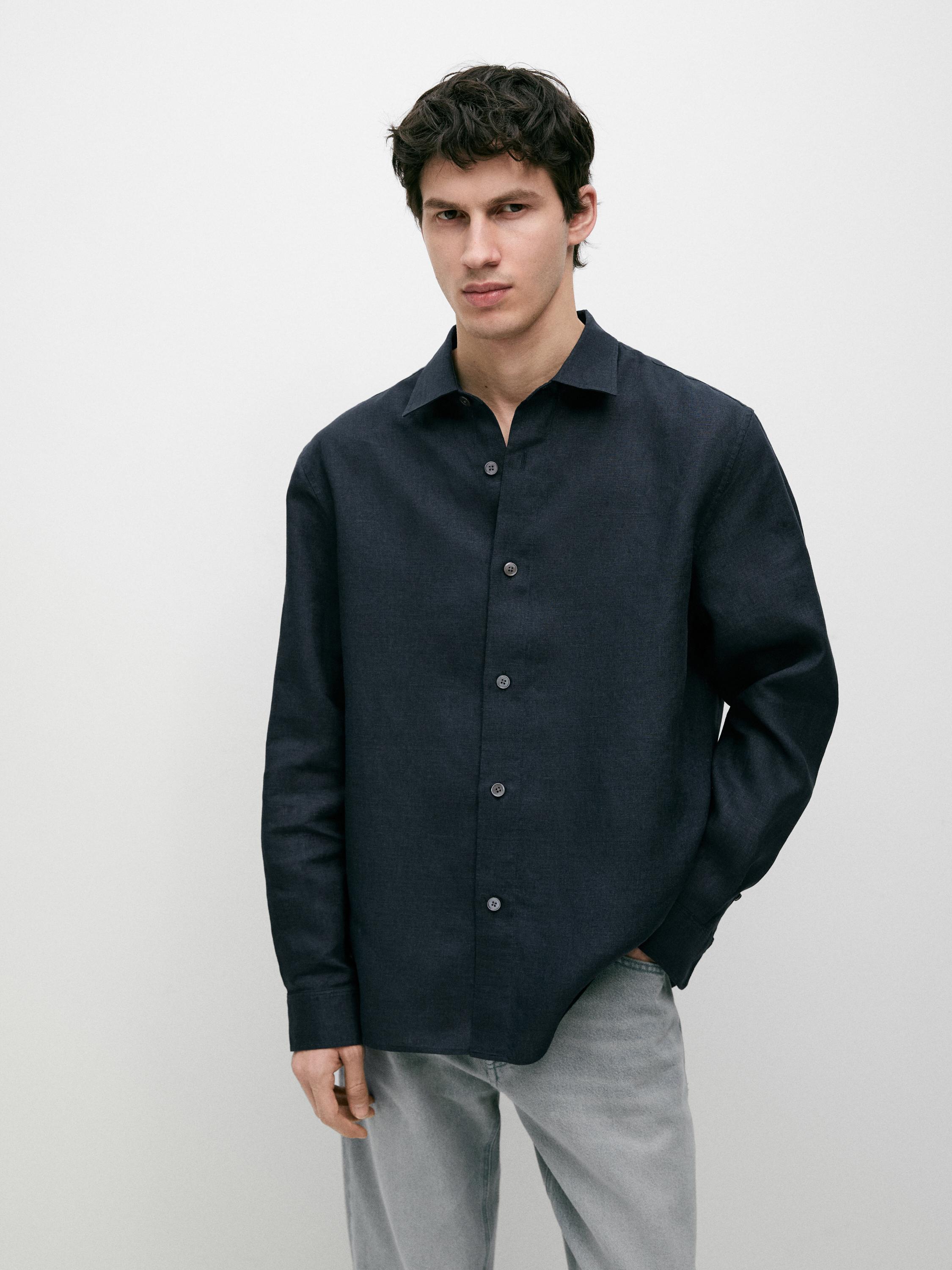Camisa regular fit 100% lino
