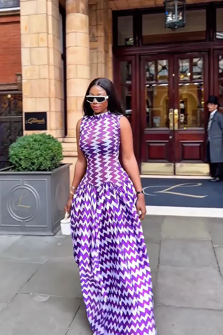 Purple Zigzag Print Maxi Dress
