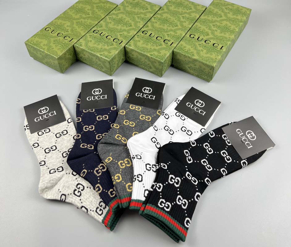 Set of 5 Pairs of Cotton Anti-bacterial Crew Socks WZ-924000150