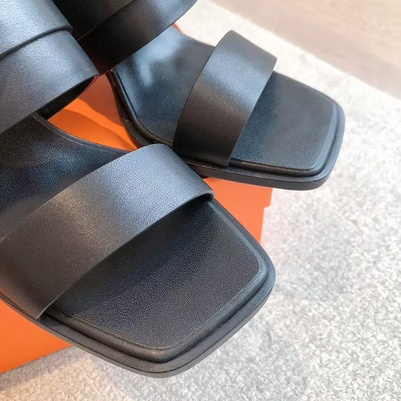 Fashion High Quality 6.5CM Heel Real Leather Slippers LX-872312