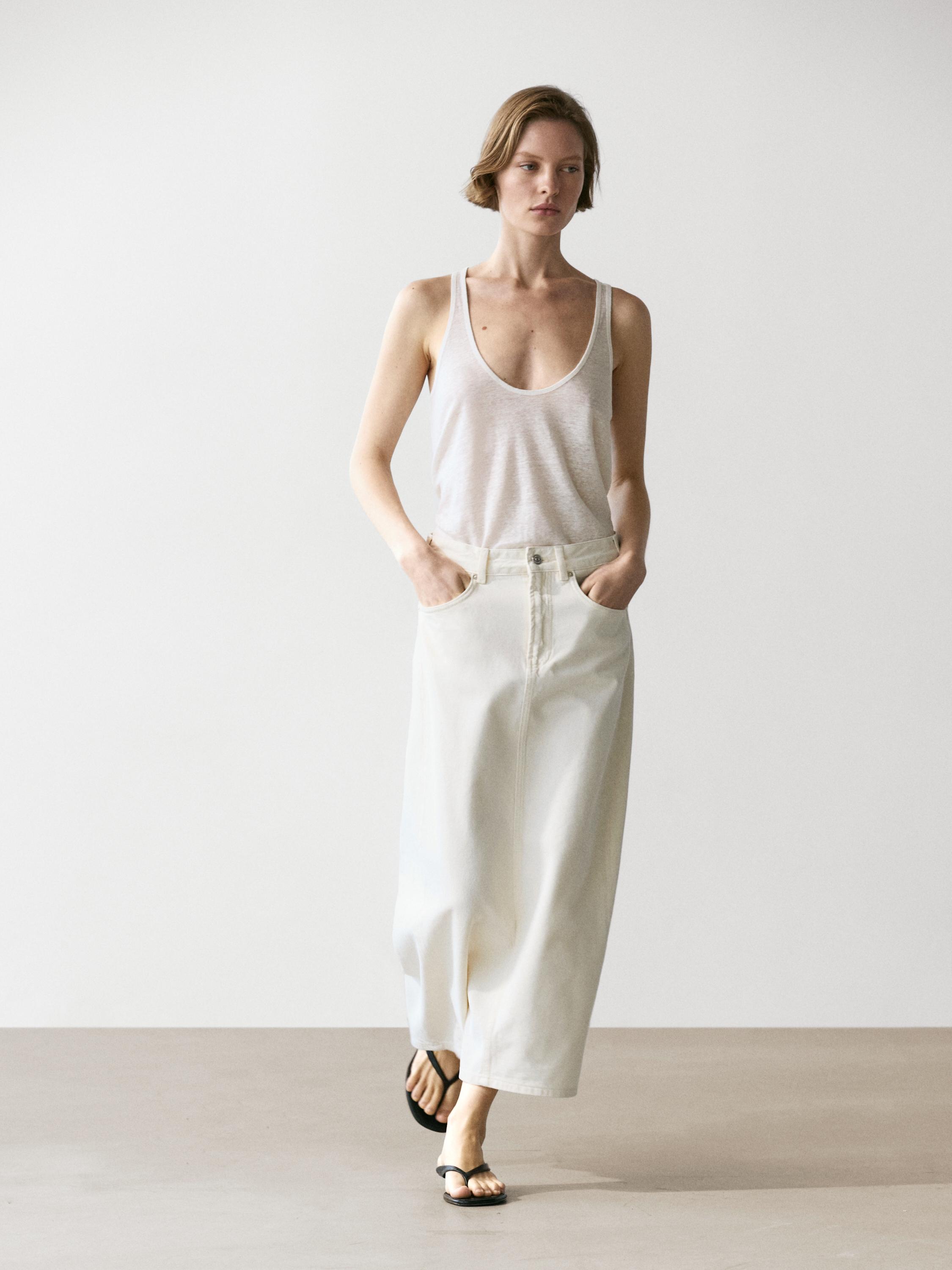 Falda midi denim barrel fit