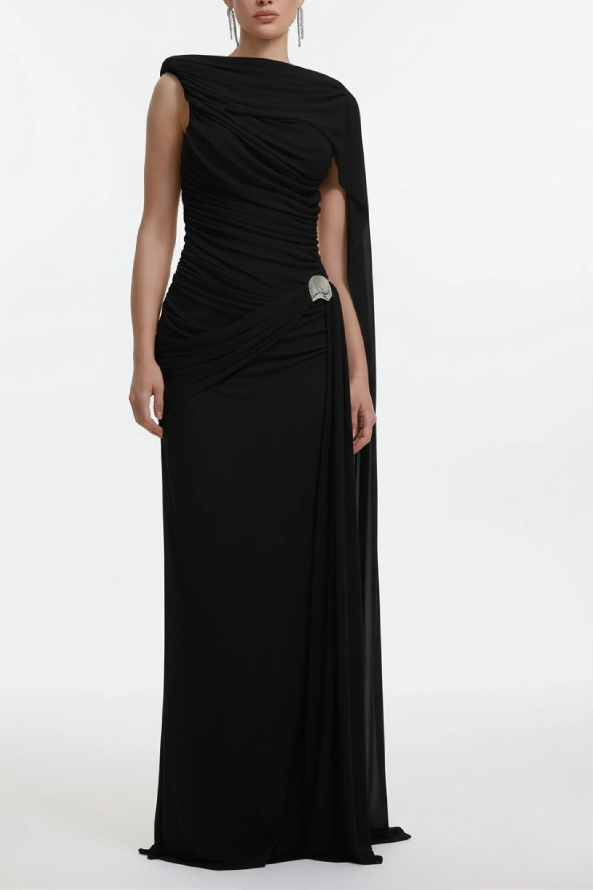 Black  Draped Bodycon Maxi Dress