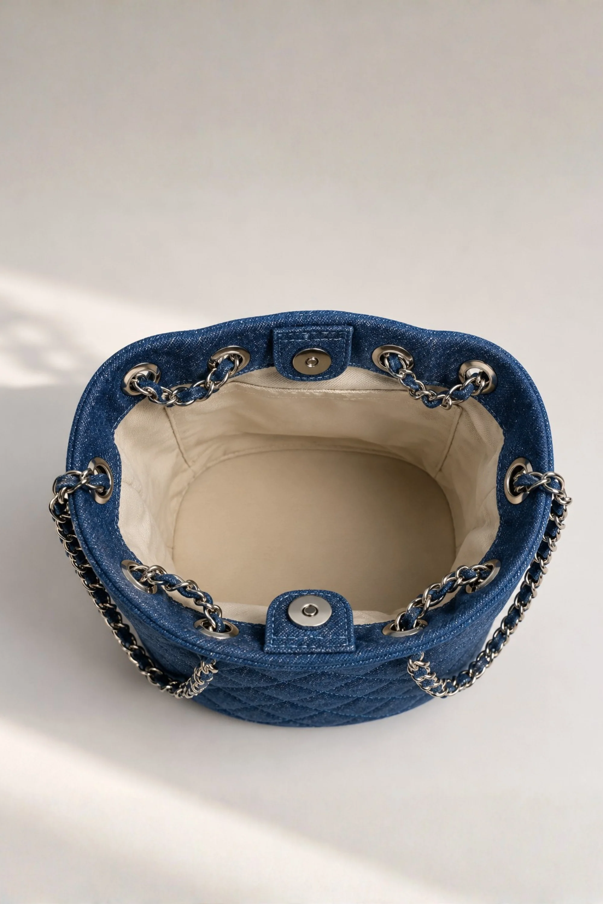 Denim Quilted Bucket Bag