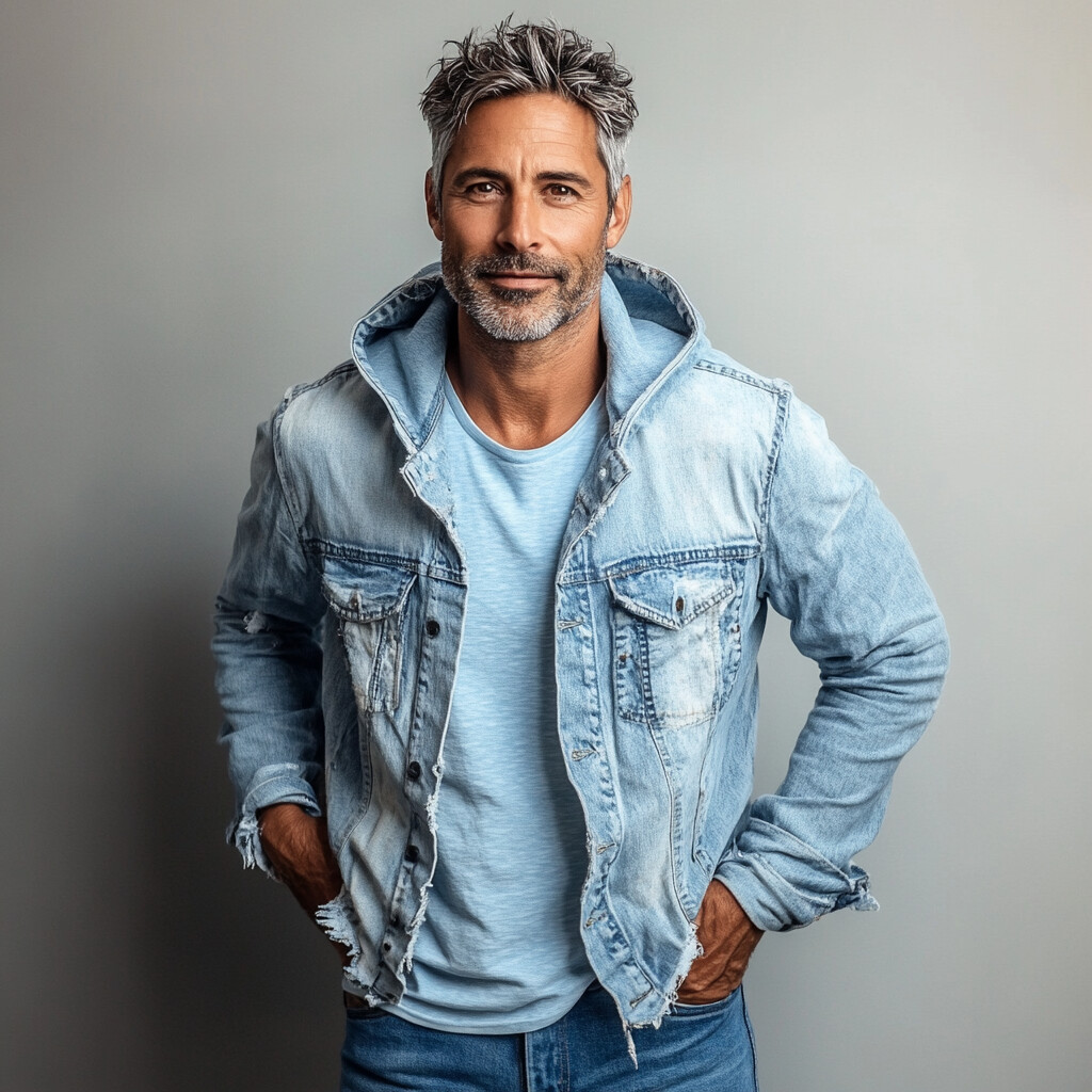 Men's Denim Button Long Sleeve Hooded Jacket