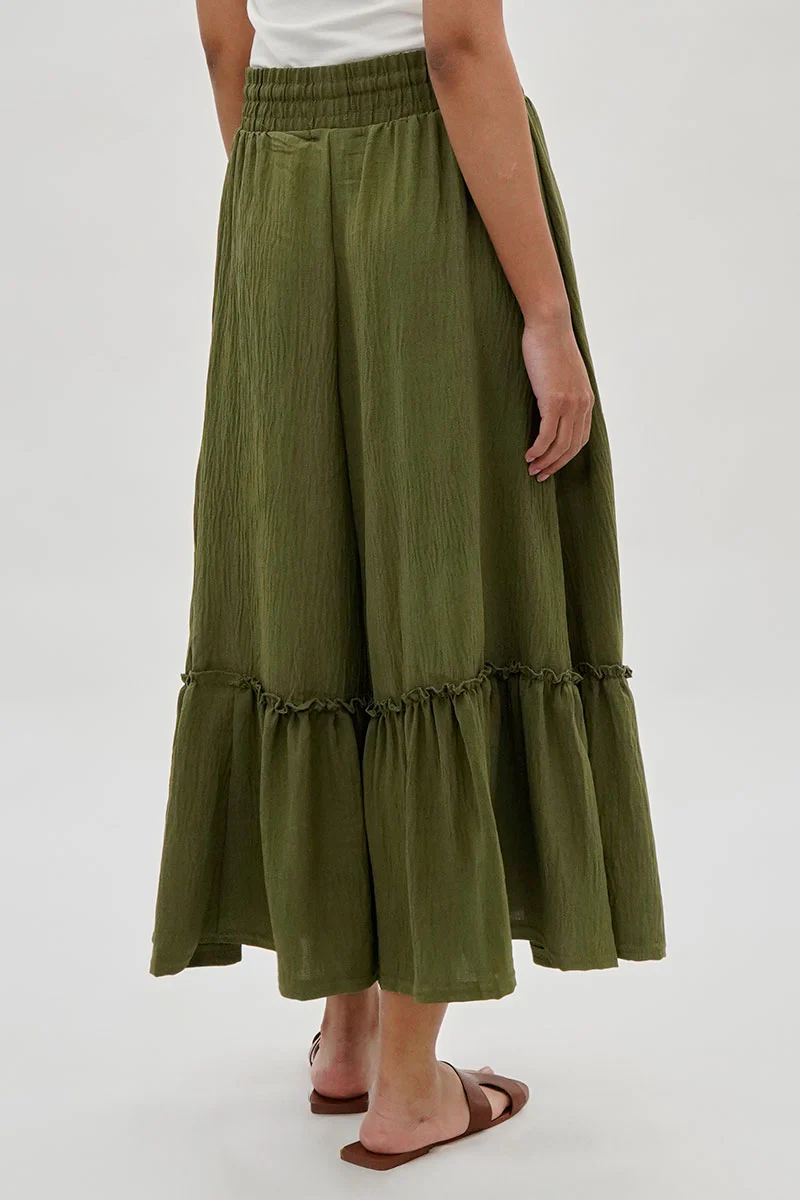 Vintage Tiered Cinched Skirt - Olive