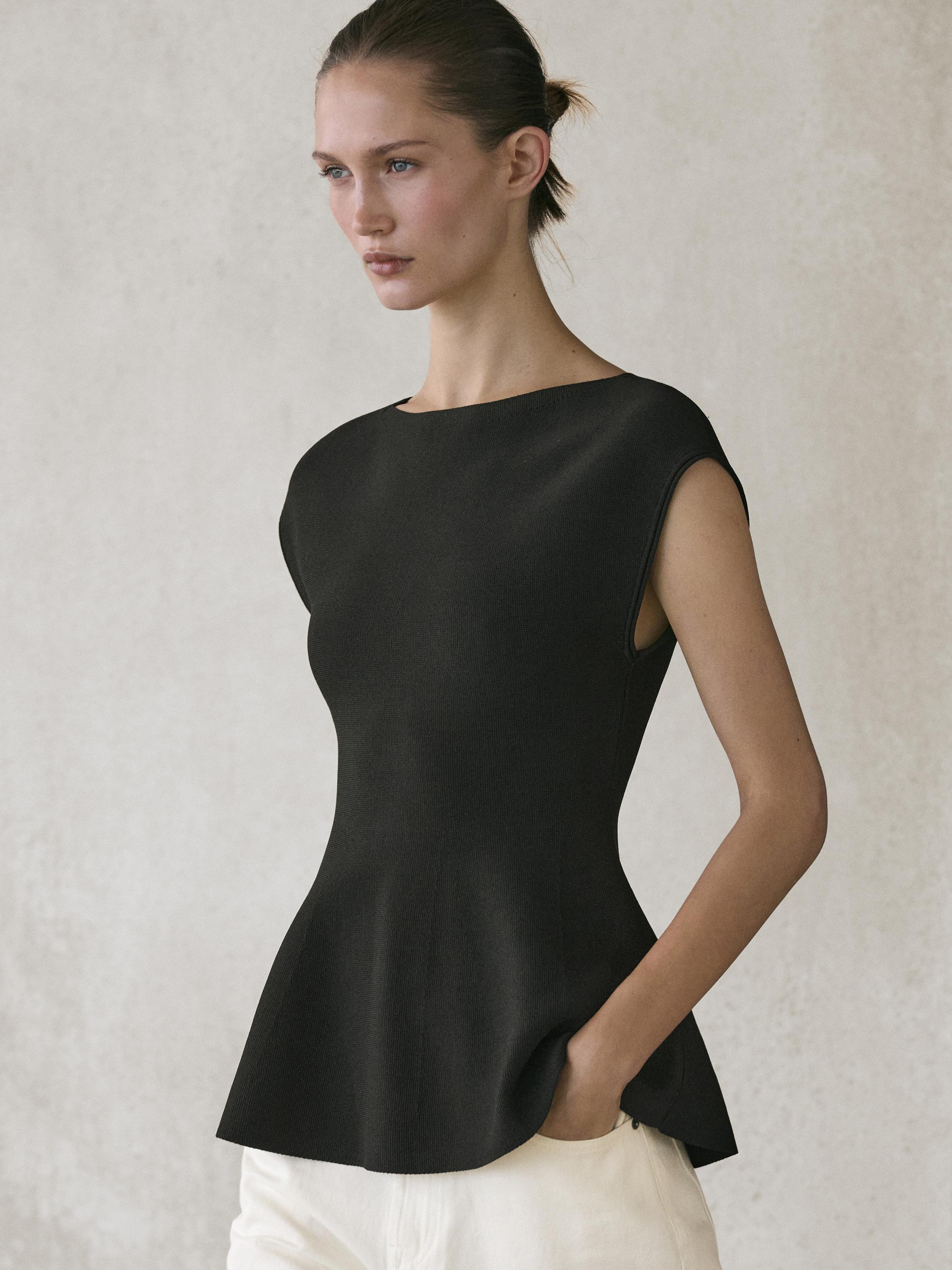 Top punto cuello redondo