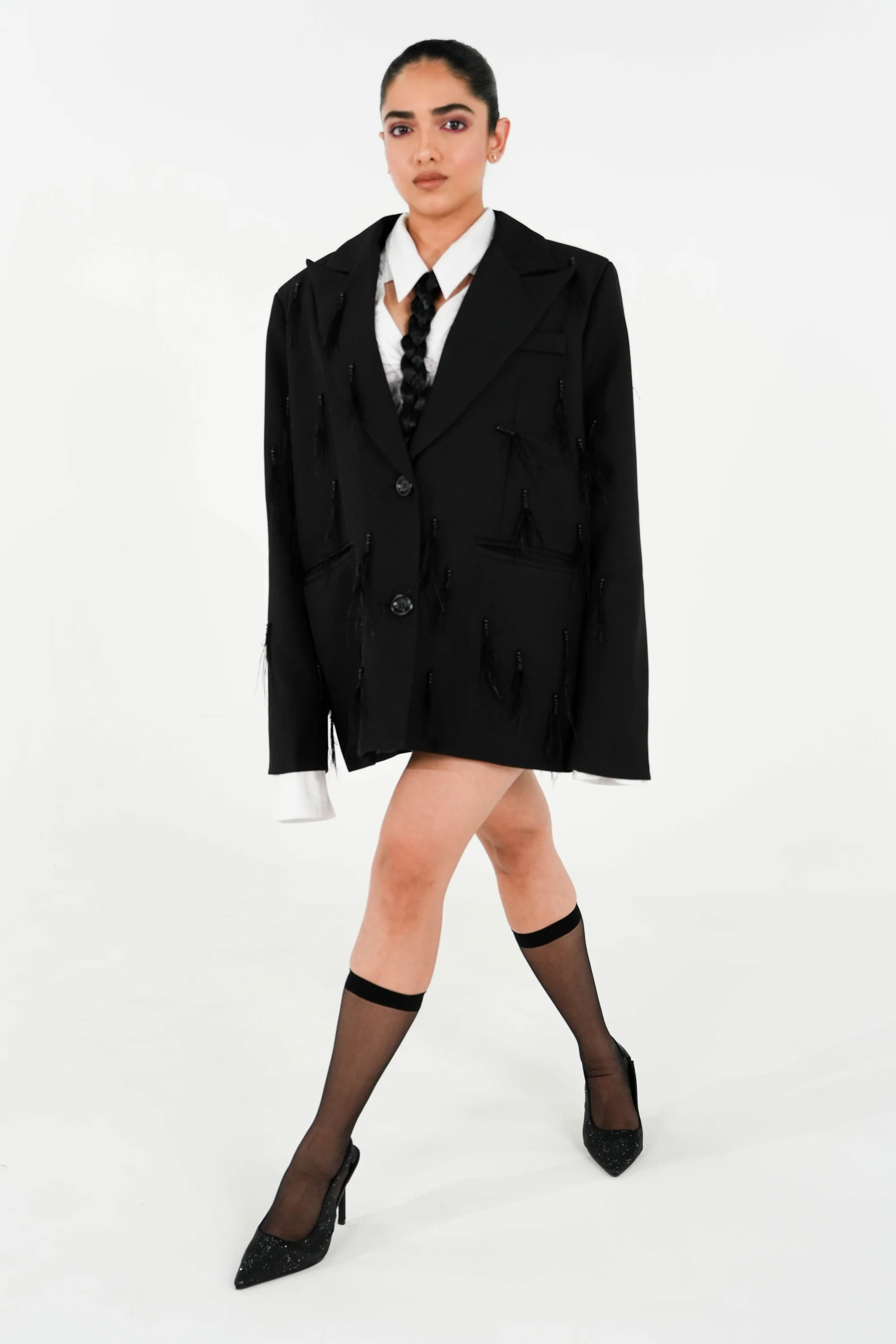Feather Tassels Black Blazer