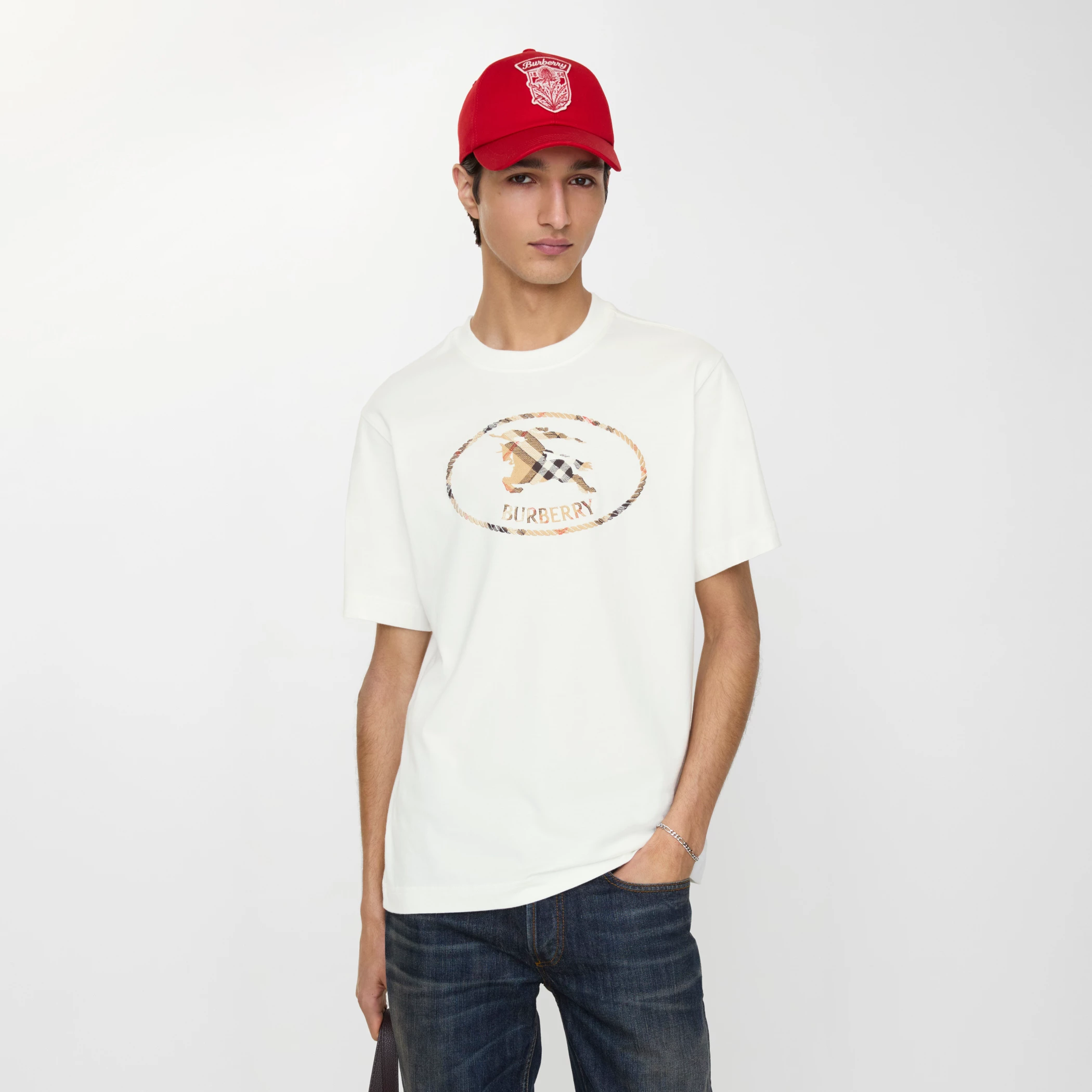 Burberry 81234371 Check Knight Stamp Cotton T-shirt
