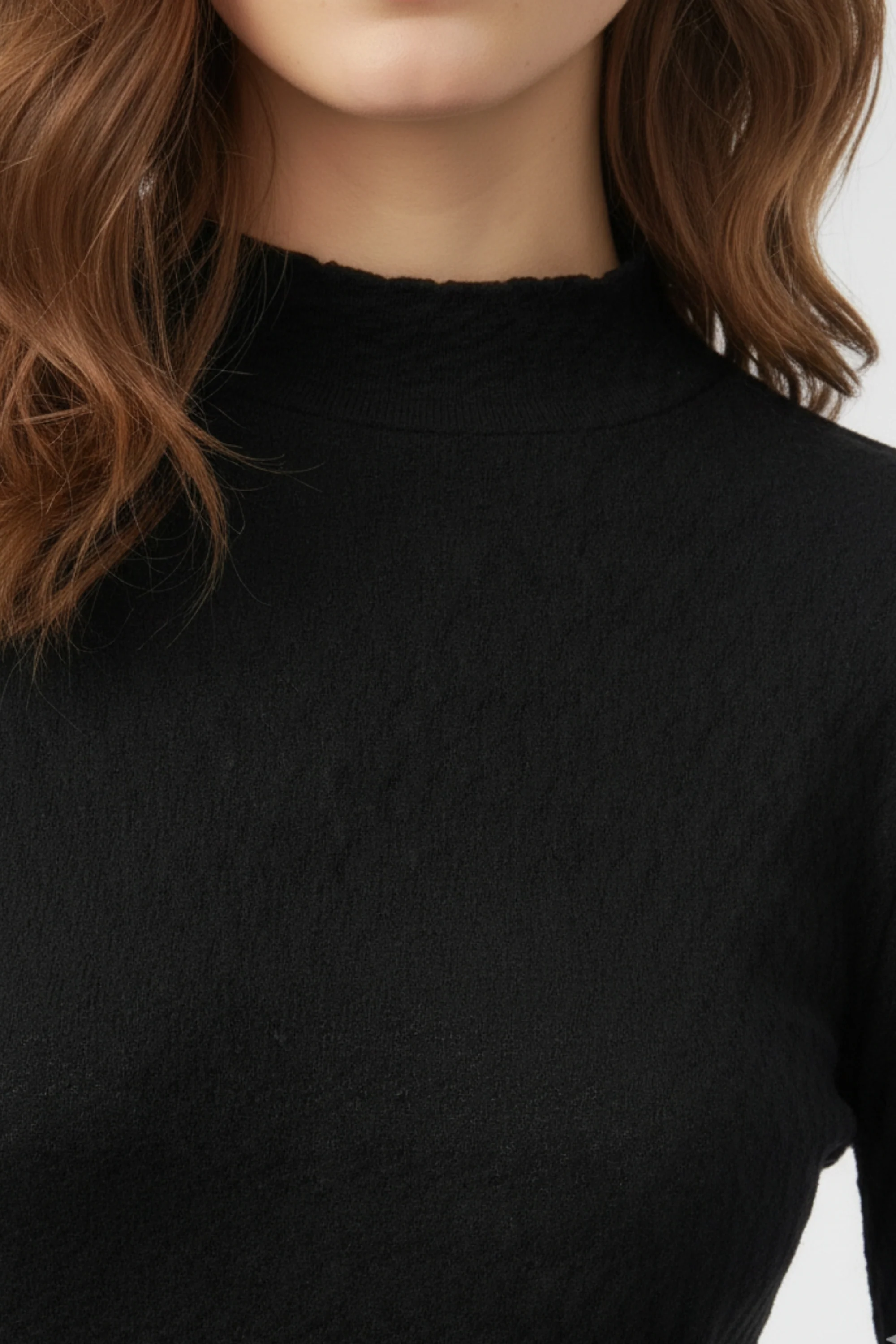 Noir Textured High Neck Knit Top
