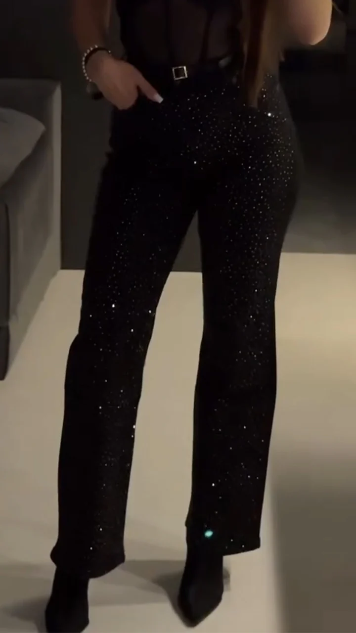 Women Hot Stamping Rhinestone Casual Pants