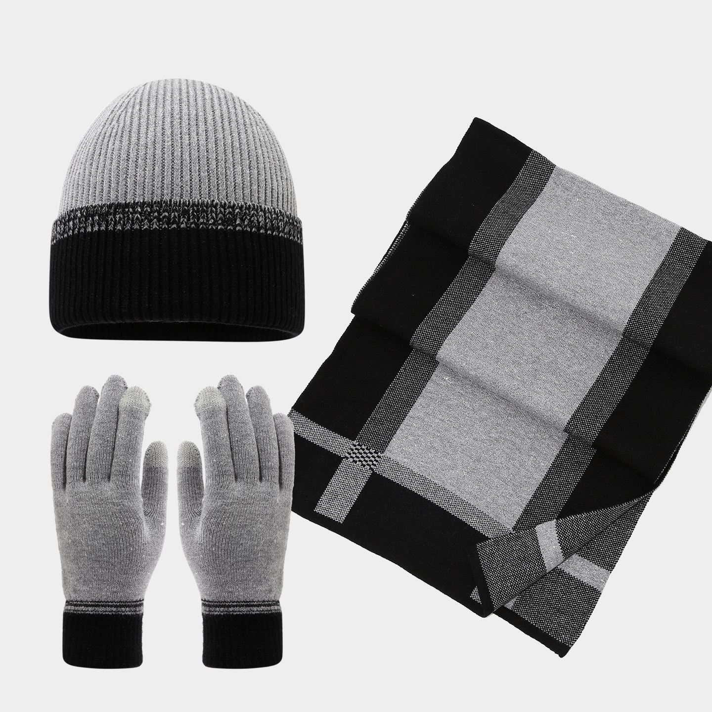 Men's Casual Color Block Thickened Knit Hat & Scarves & Gloves 3Pcs Set