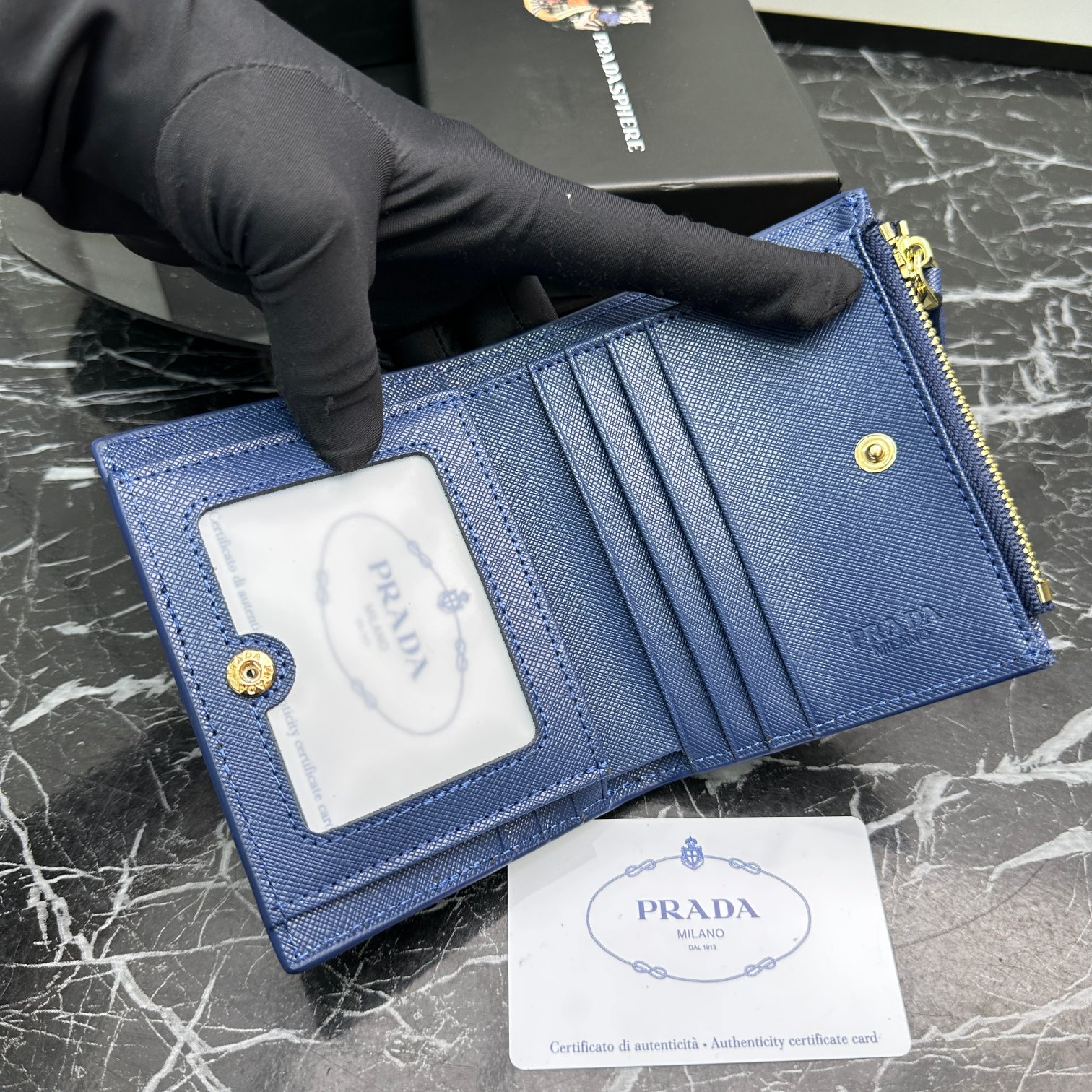Fashion 3.9″x3.5″x0.8″ Blue Leather Wallet QB-927071