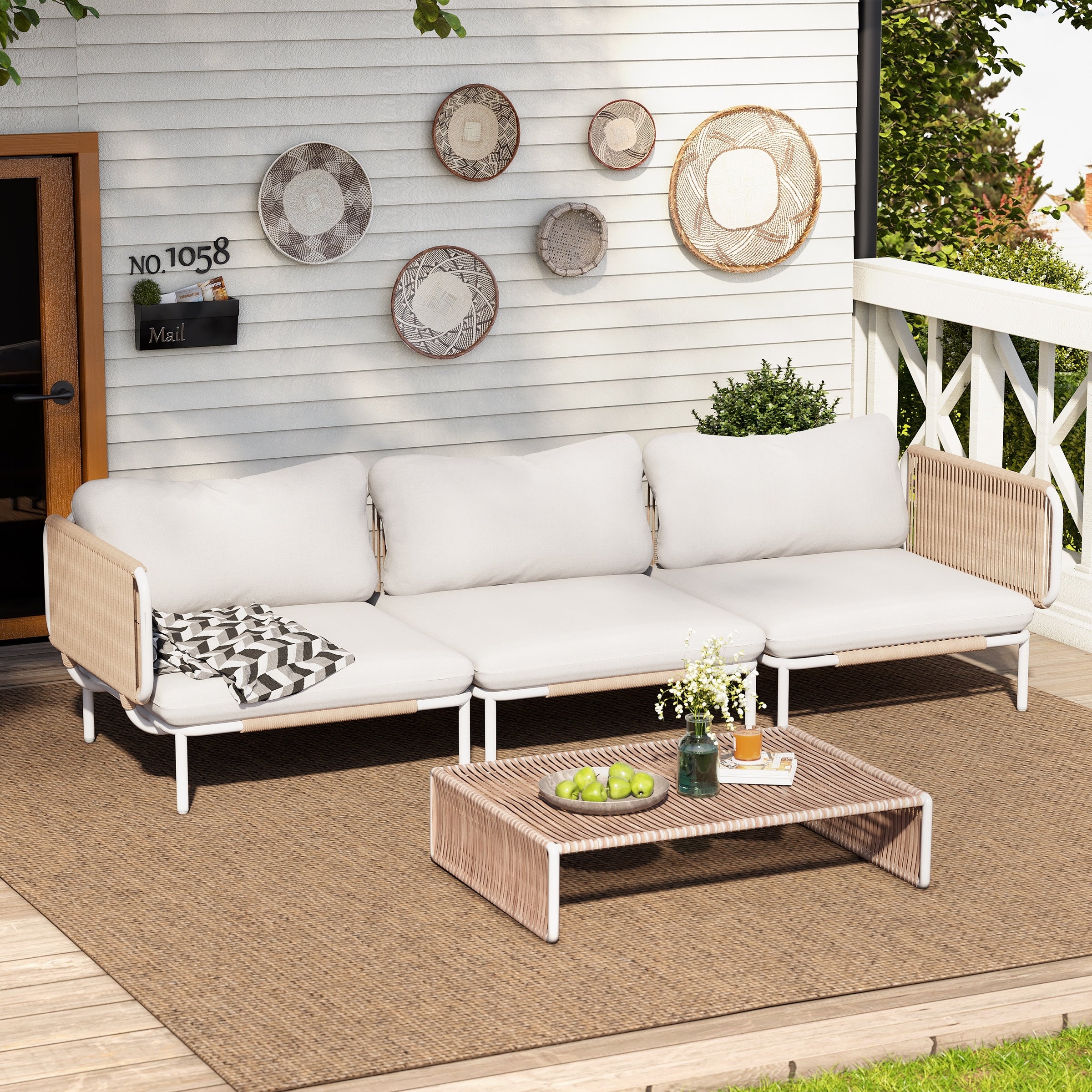 Outdoor Cushioned Sectional Sofa Chat Set Patio Furniture Conversation Set, Free Combination