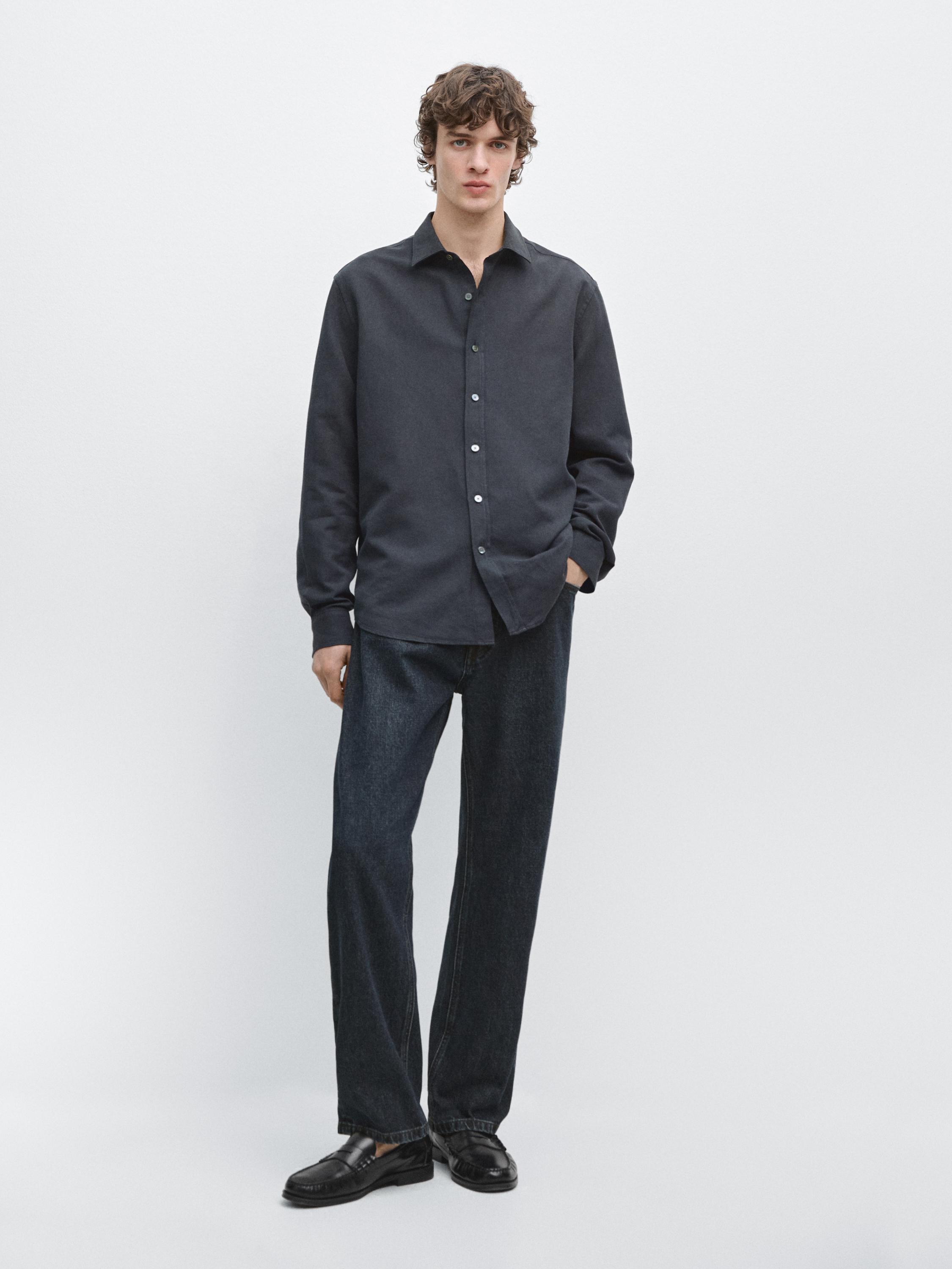 Camisa regular fit mezcla lino
