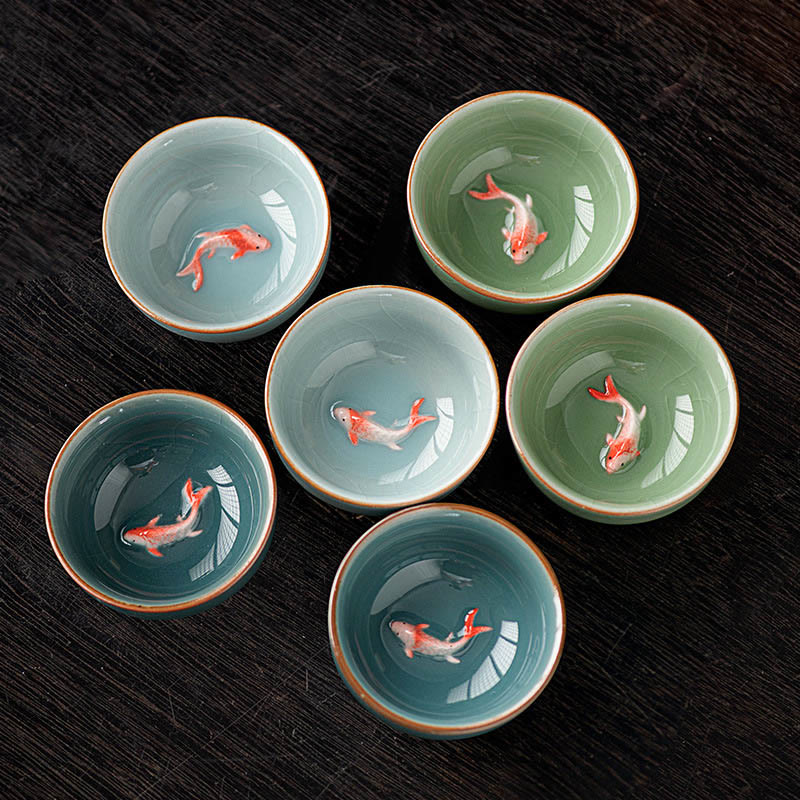 Hand Painted Koi Fish Ceramic Teacup Kung Fu Tea Cup 50ml