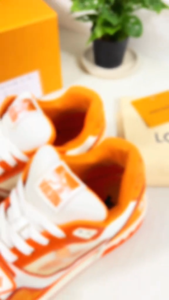 LV  Trainer Orange Velcro Strap Sneaker