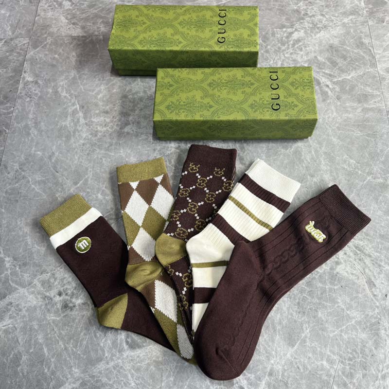 Set of 5 Pairs of Cotton Anti-bacterial Crew Socks WZ-924000170