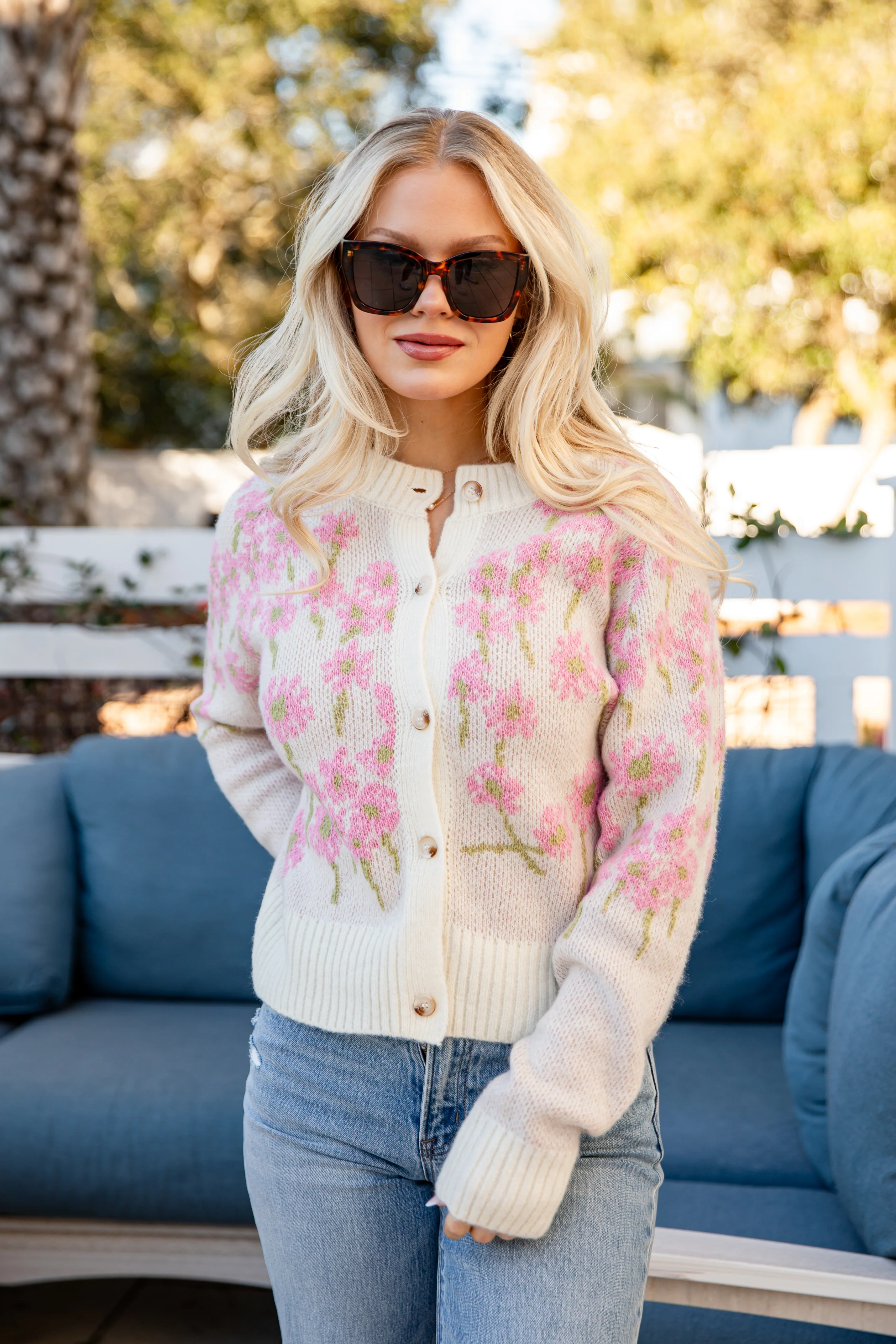 Blushing Garden Floral Ivory Sweater Cardigan