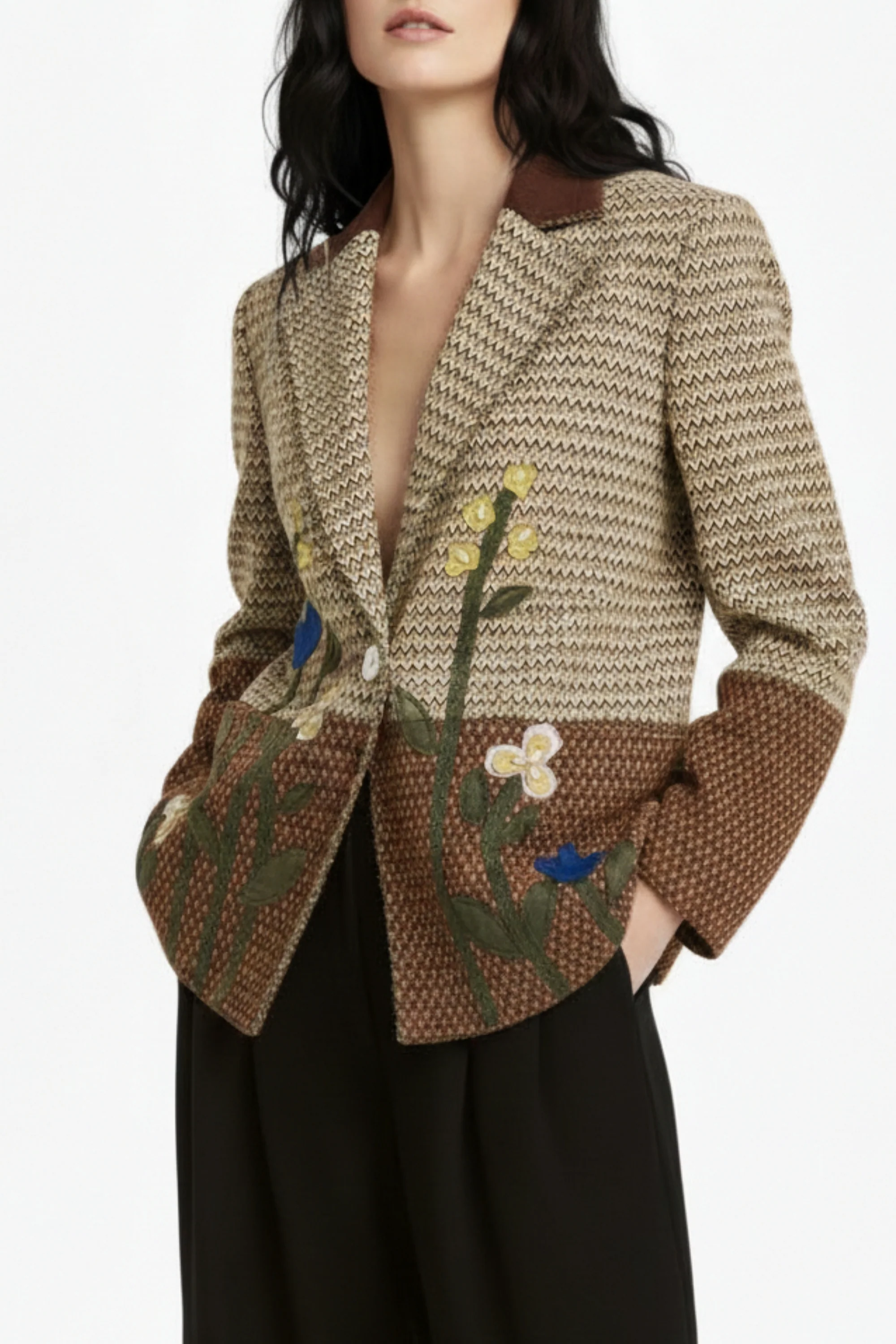 Botanical Zigzag Floral Blazer