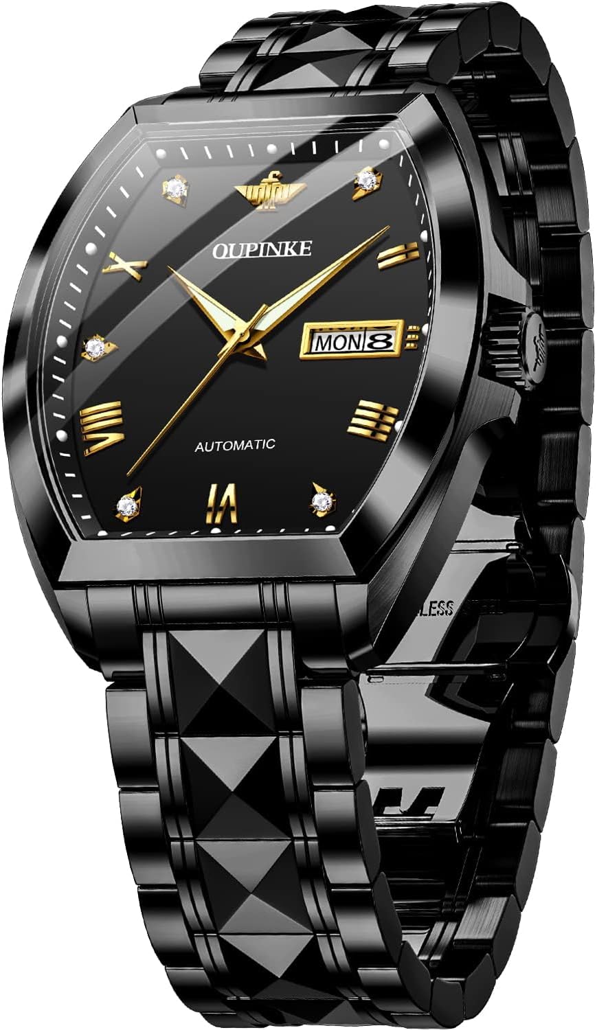 OLEVS Men Analog Quartz Waterproof Watches Multifunction Chronograph Diamond Moon Phase Luminous Silicone Band Wrist Watches