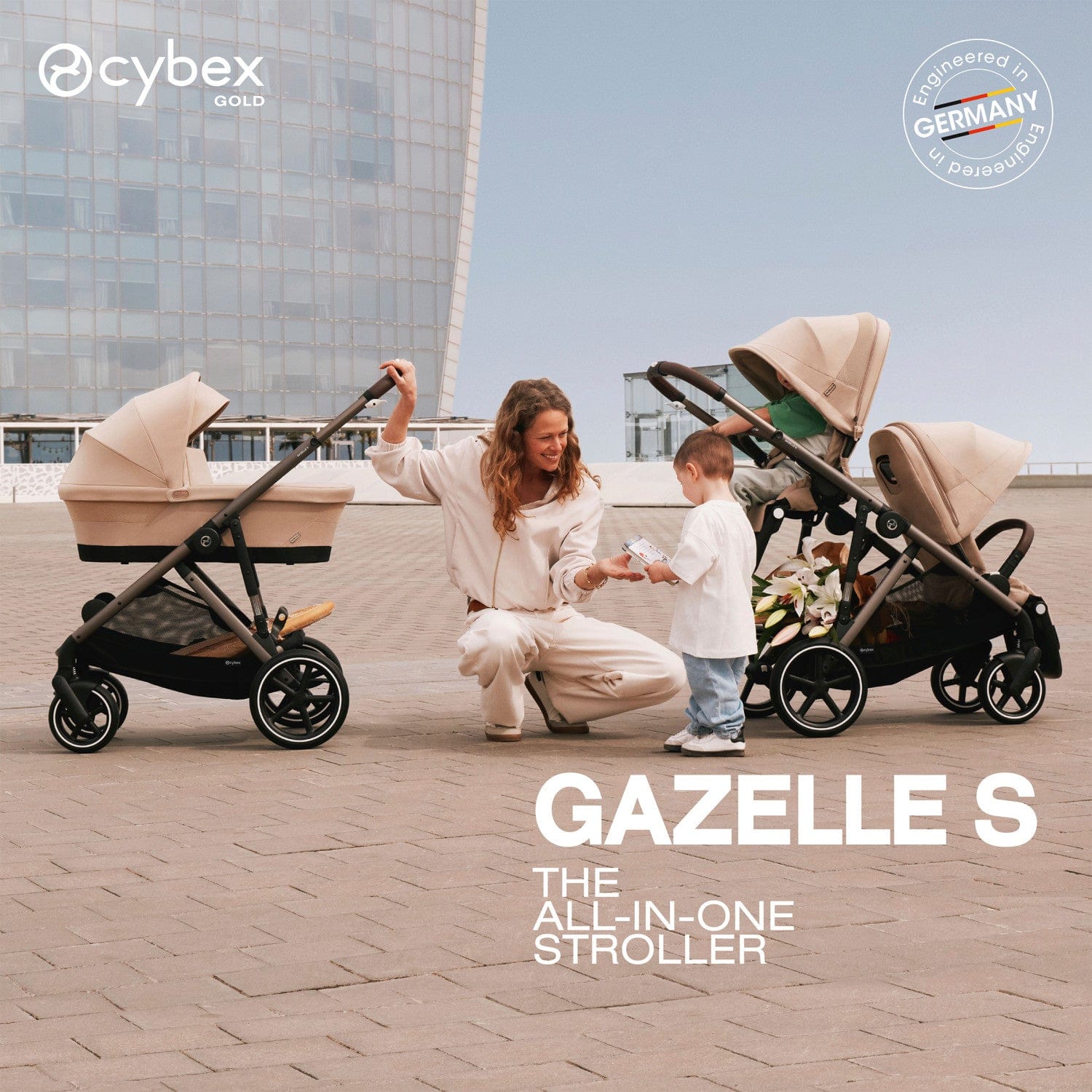 Cybex Gazelle S Single-to-Double Stroller - Taupe Frame / Seashell Beige