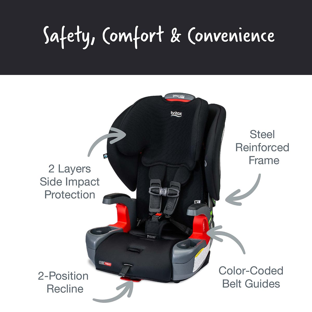 Britax Grow With You ClickTight Harness Booster Car Seat - Black Contour