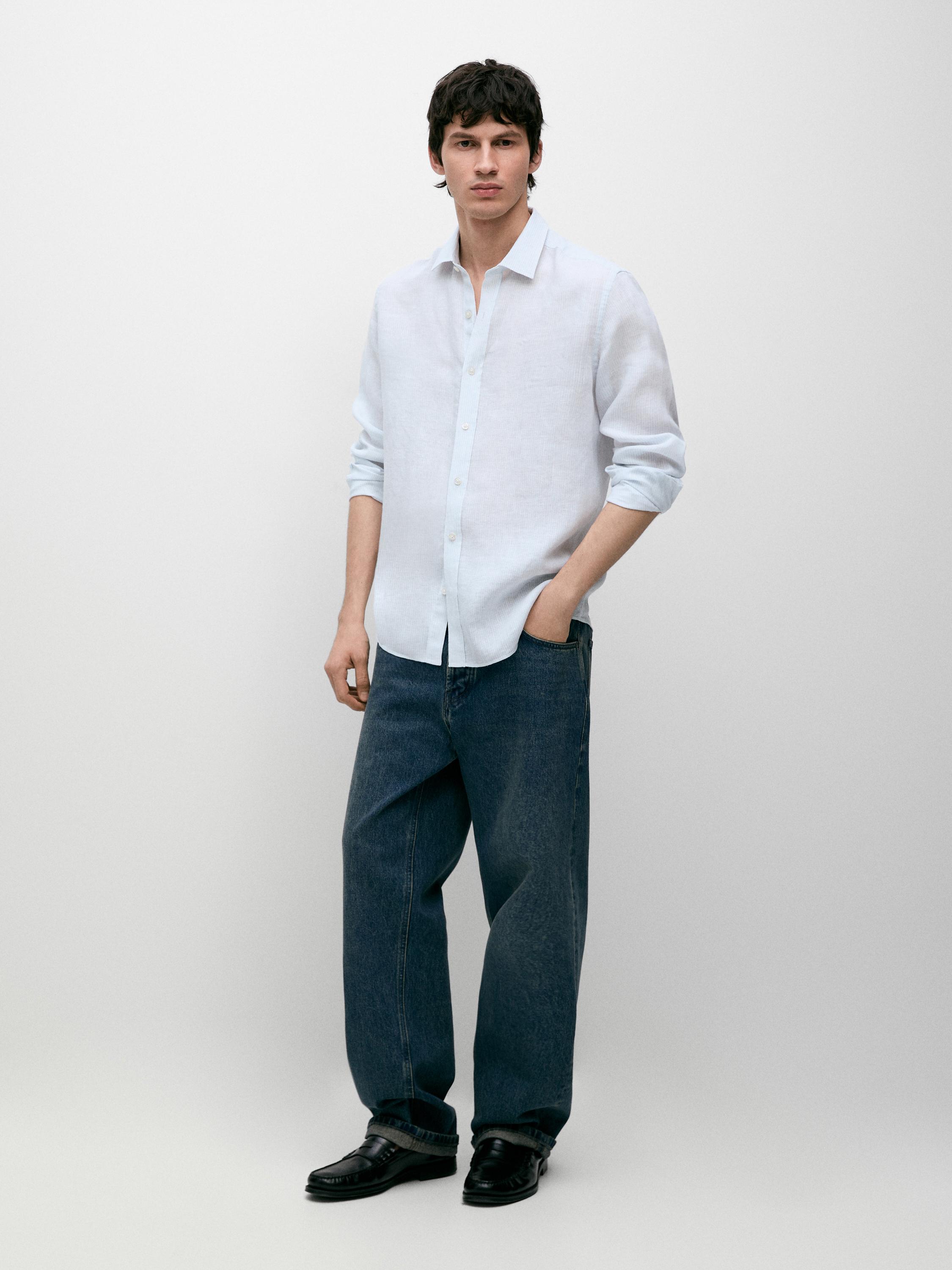 Camisa slim fit rayas lino