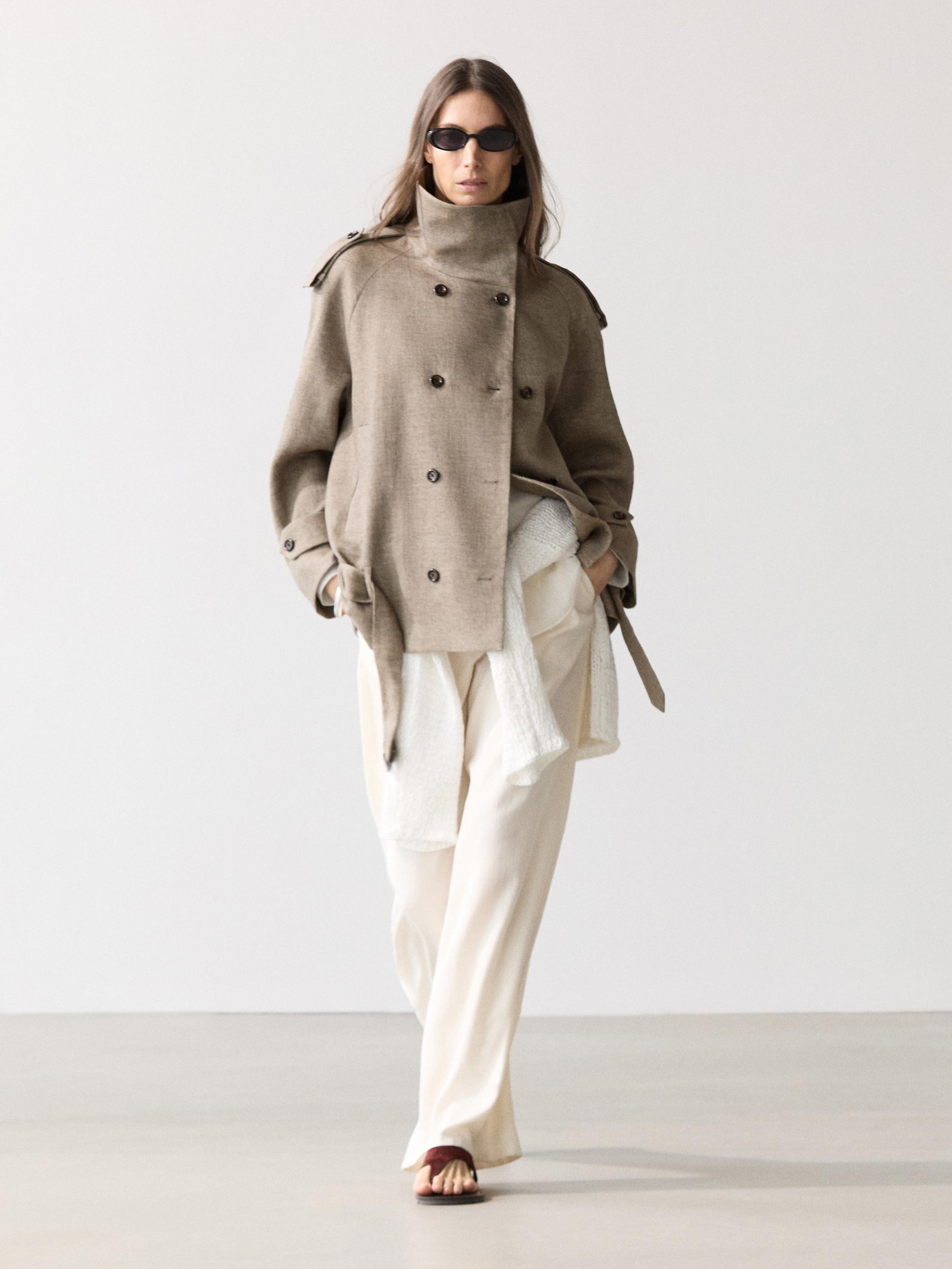 Trench cuello alto melange lino