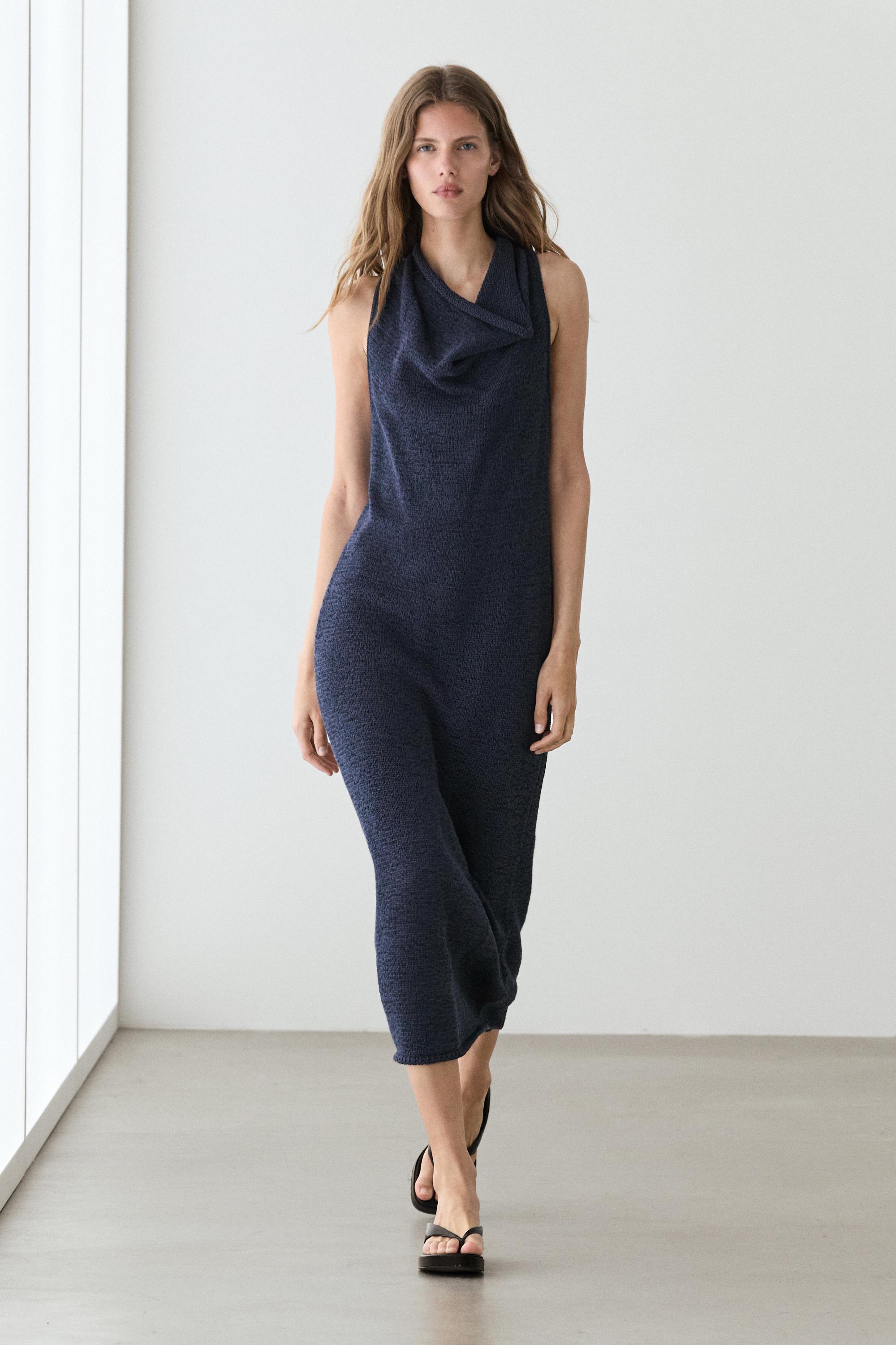 Vestido midi punto escote drapeado