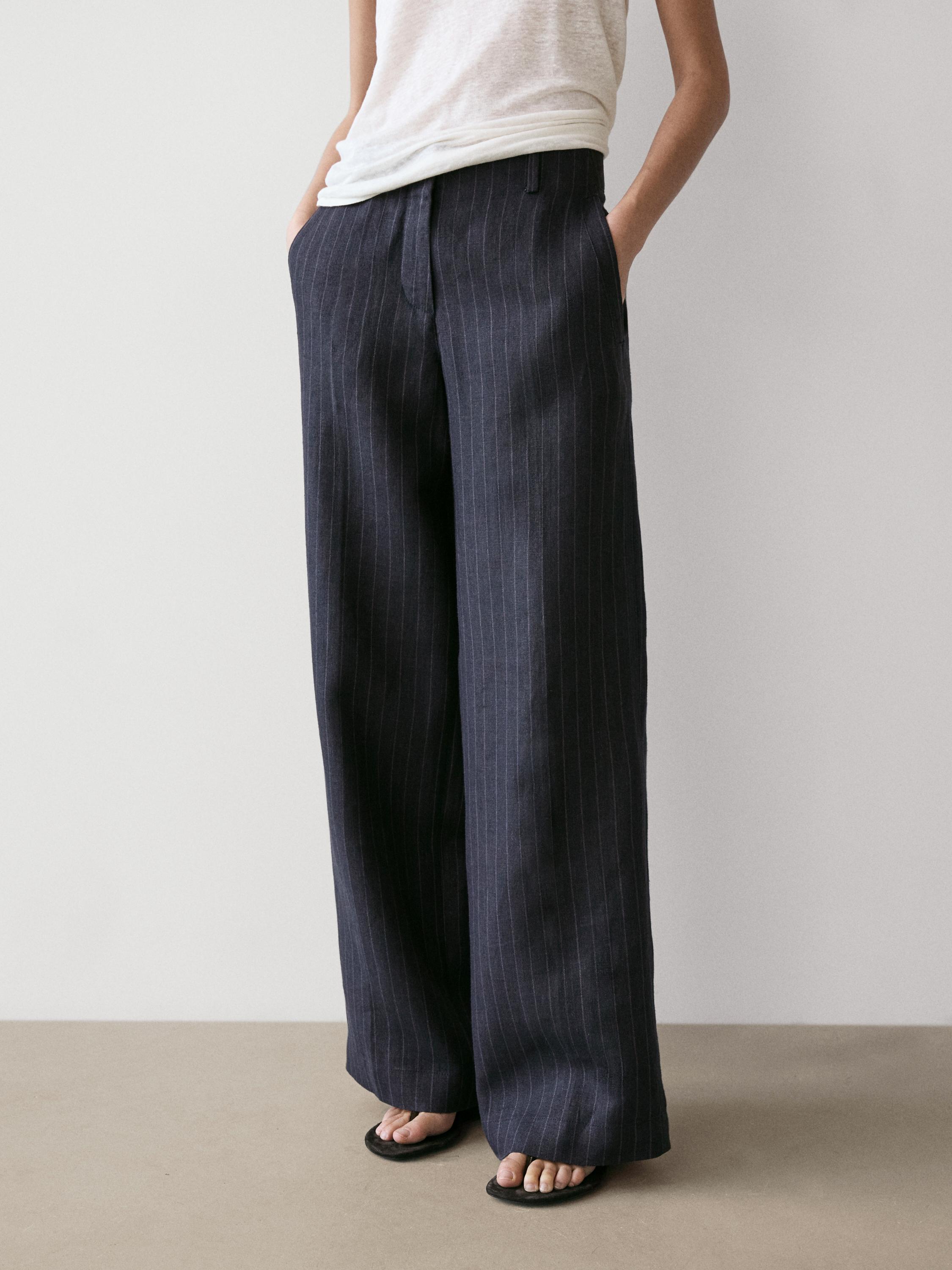 Pantalón ancho raya diplomática lino