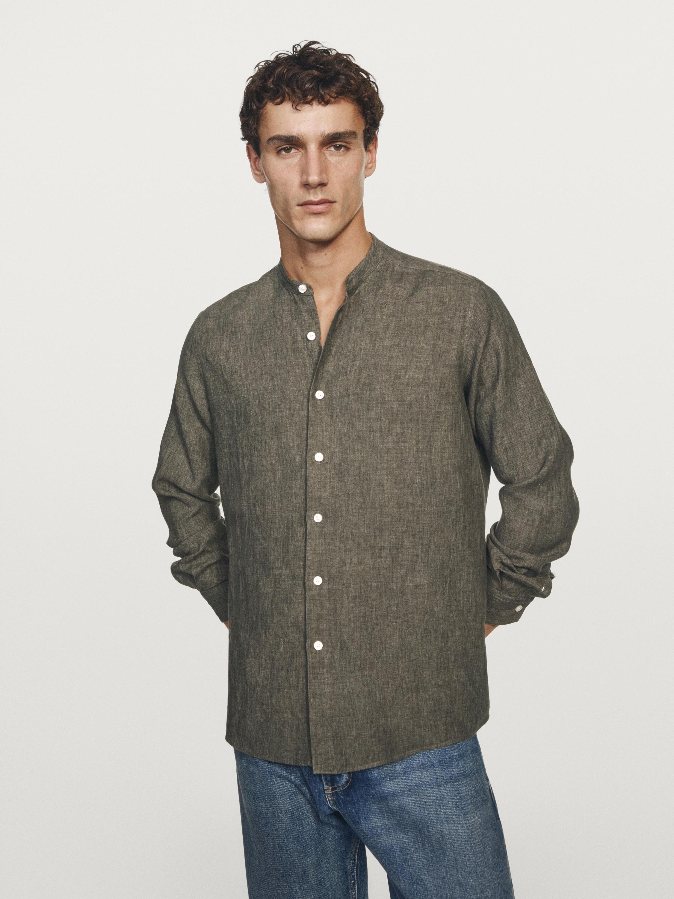 Camisa cuello mao 100% lino