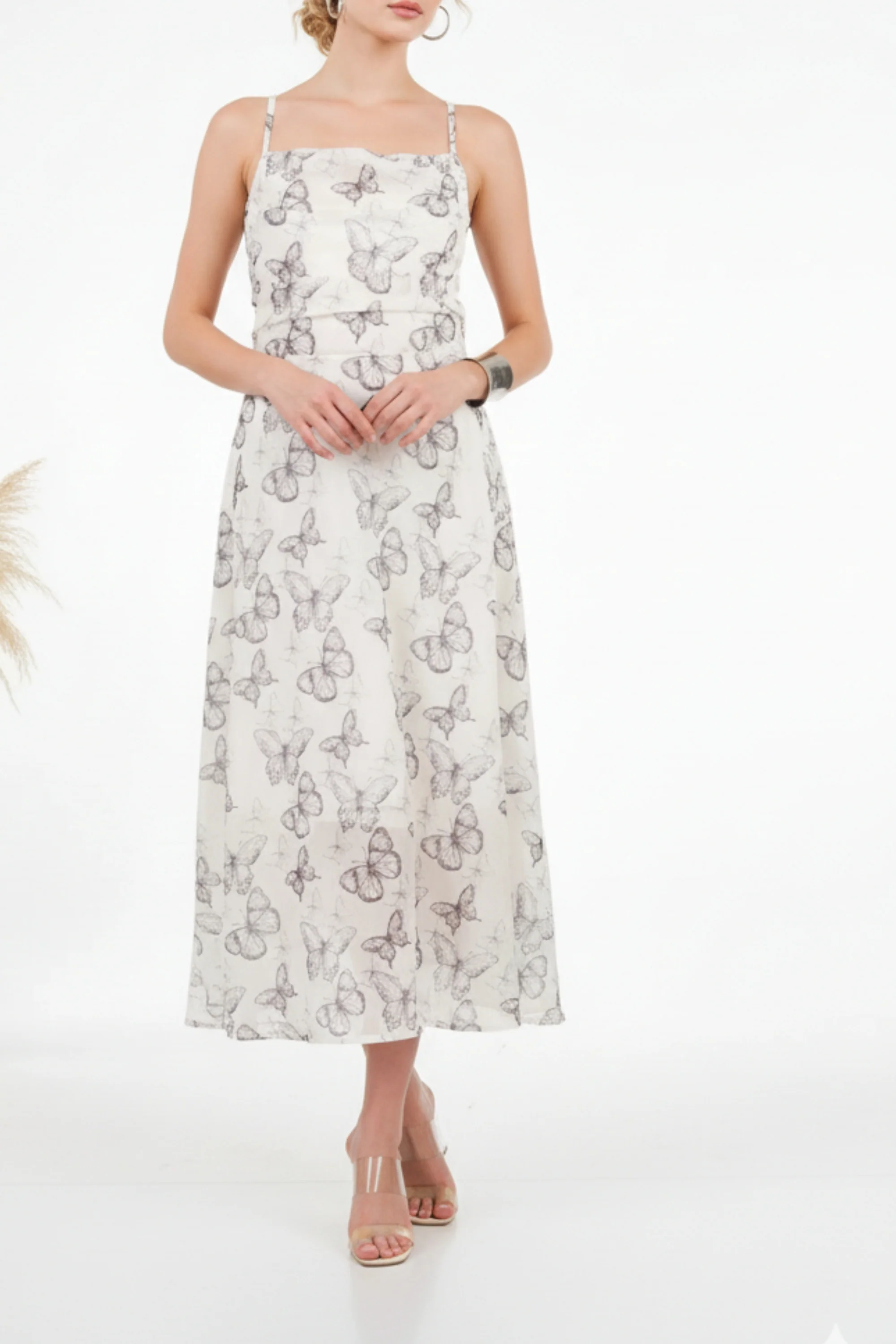 Butterfly Strappy Midi Dress