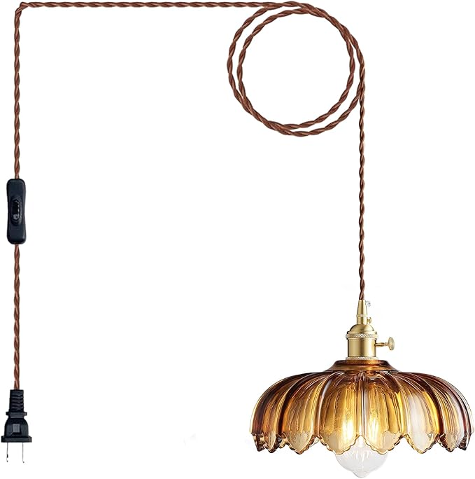 LUMISCAPE Plug in Pendant Light: Glass Hanging Lamp Plug in