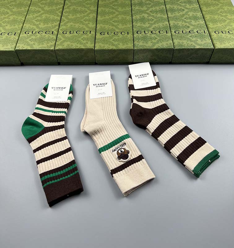 Set of 3 Pairs of Cotton Anti-bacterial Crew Socks WZ-924000146