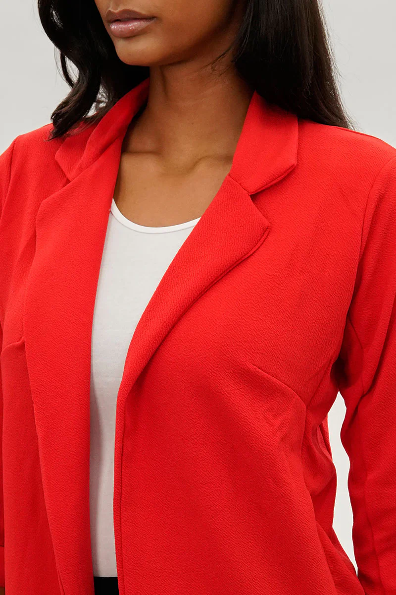 Roll Up Sleeve Open Blazer - Red