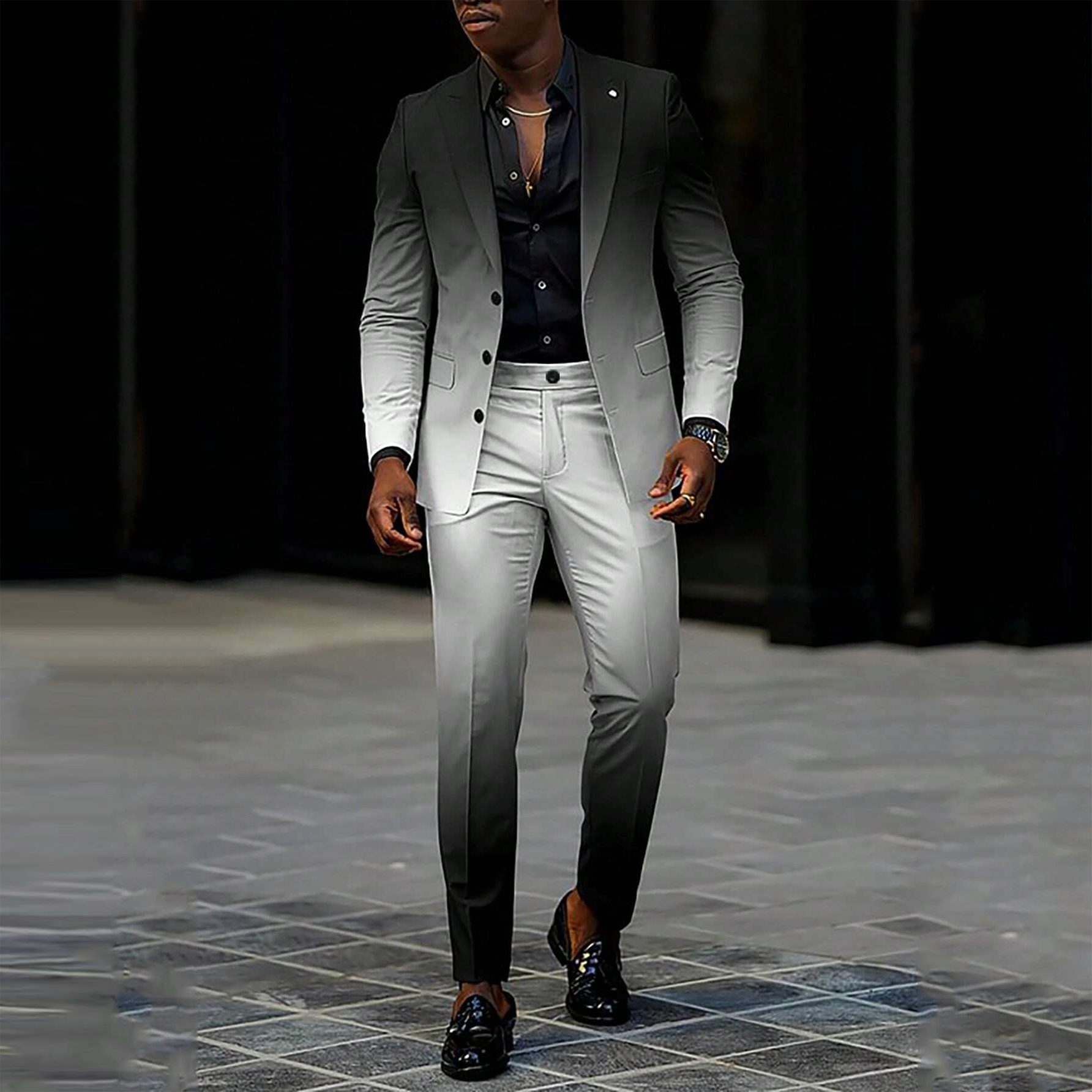 Men's Business Ombre Peak Lapel Blazer & Straight Pants 2Pcs Set