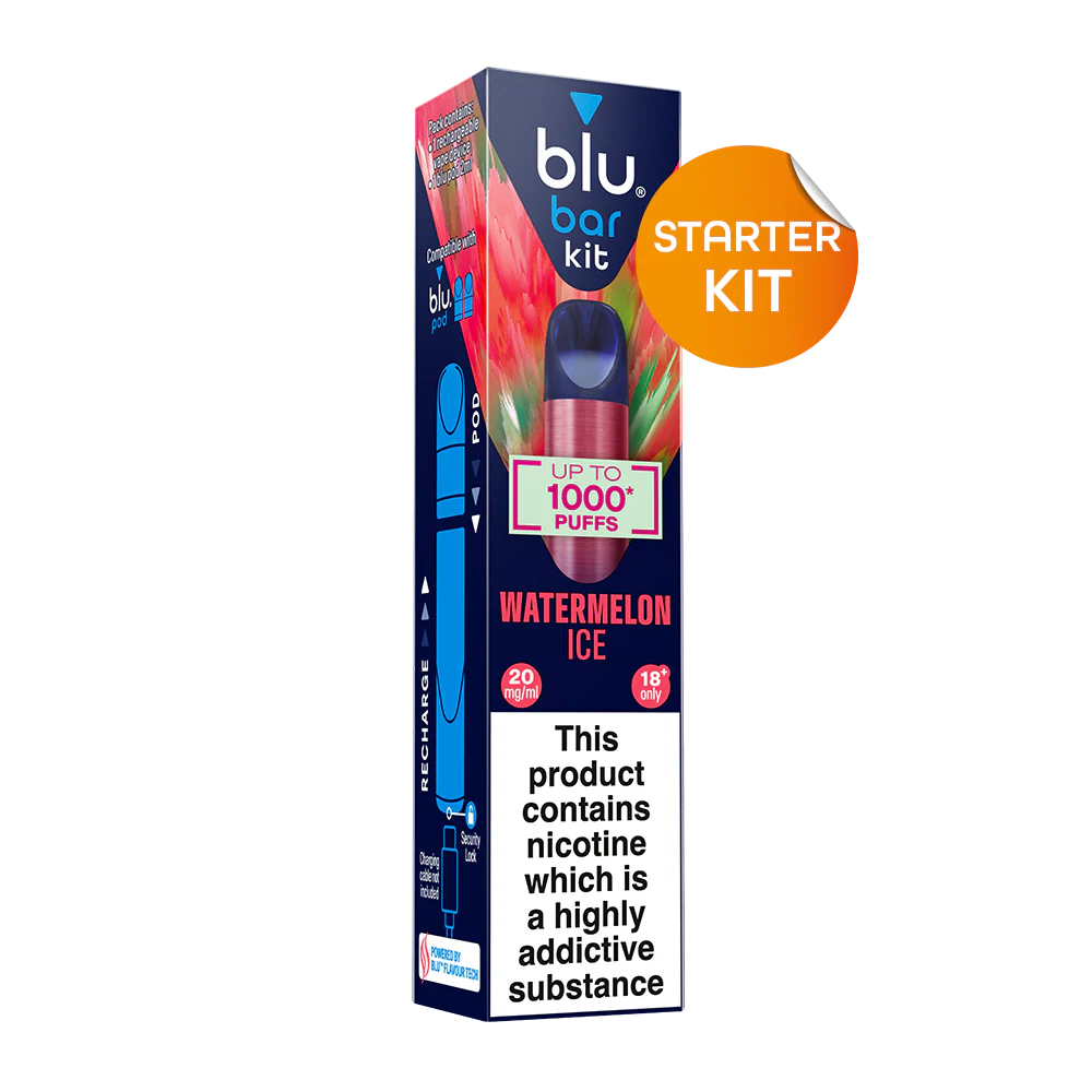 blu bar Starter Kit Rechargeable Device + Watermelon Ice Pod Vape 1000 - 2ml