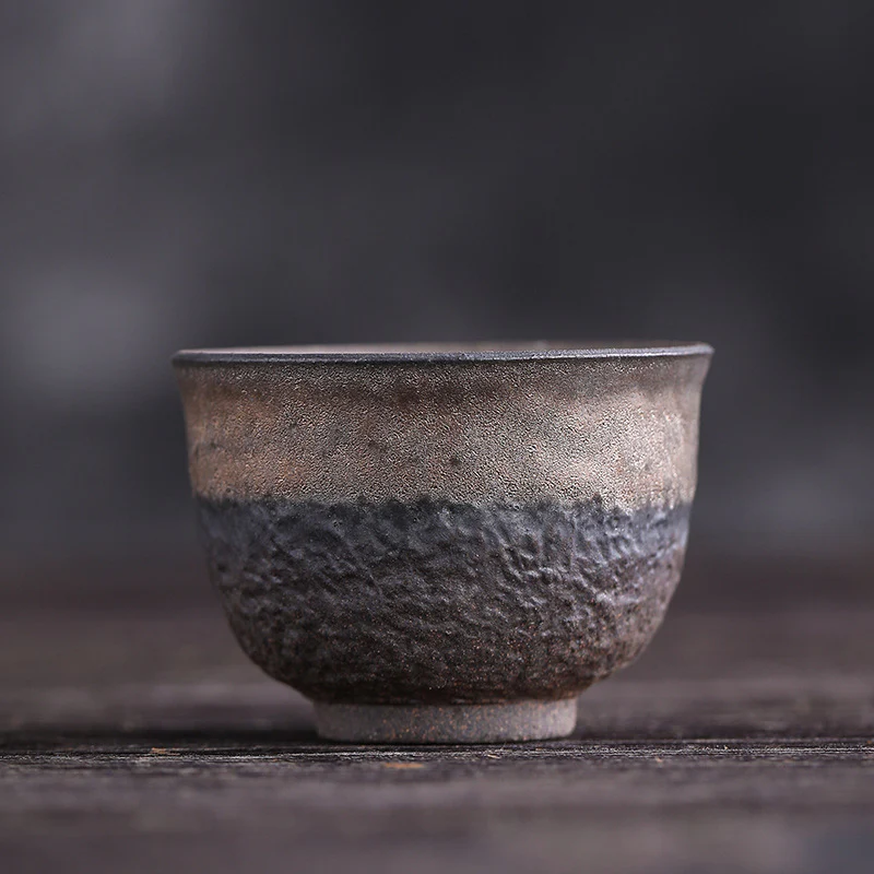 Simple Brown Striped Texture Ceramic Teacup Kung Fu Tea Cup Bowl