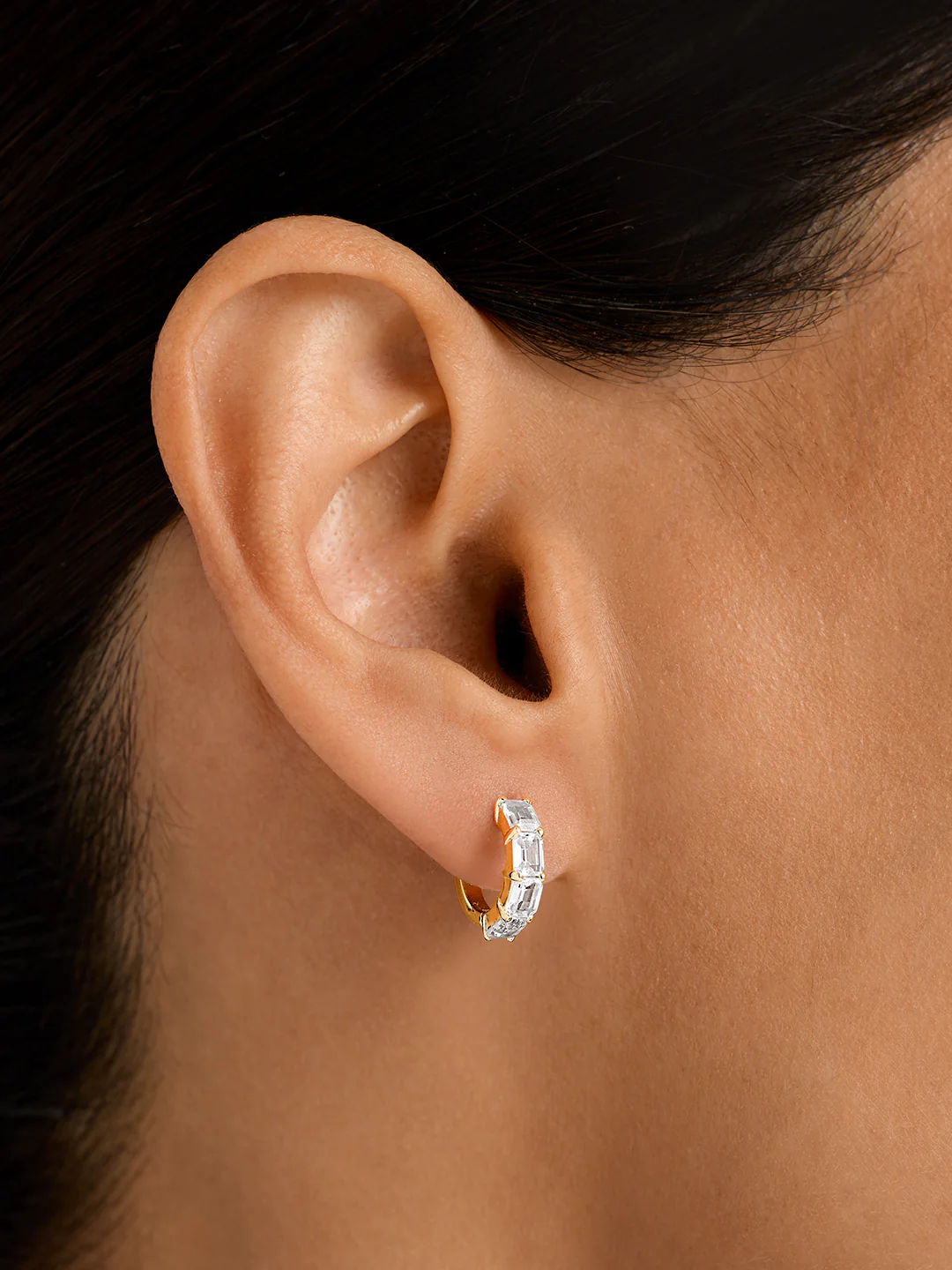 Emerald Cut Sapphire Huggies