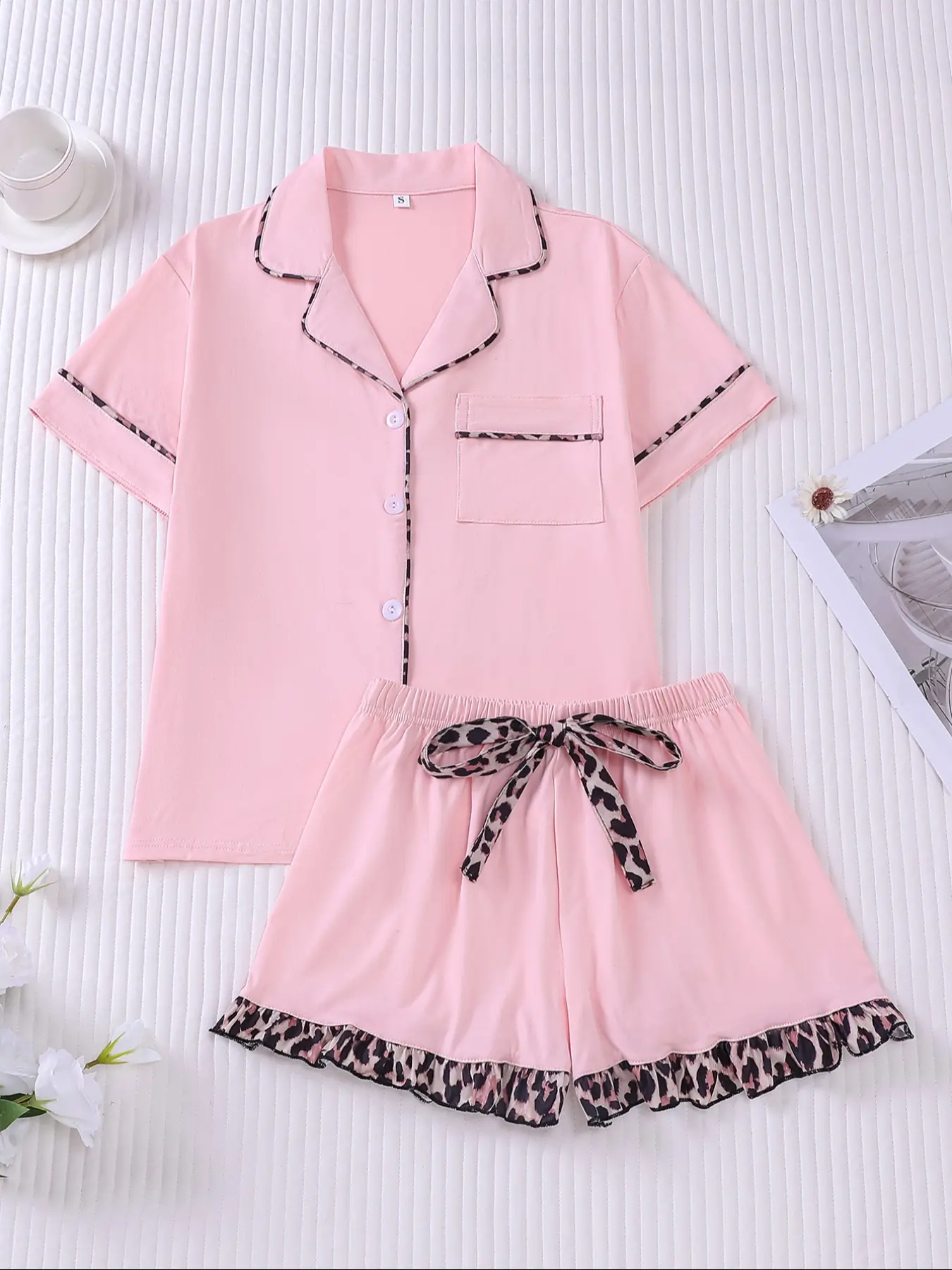 Women's Contrast Binding Pajama Two-piece Set