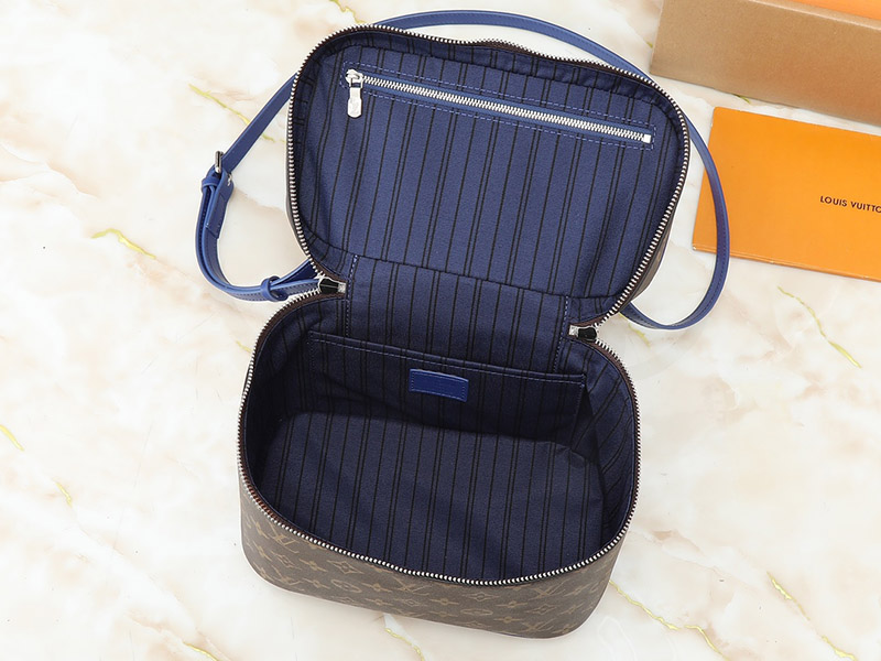 9.4″x5.5″x6.7″ Brown prints Blue Linning makeup bag with Adjustable Straps BB-921474