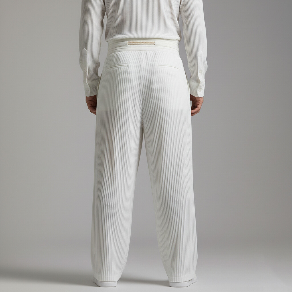 Men's Casual Plain Drawstring High Waist Slant Pocket Pleated Pants