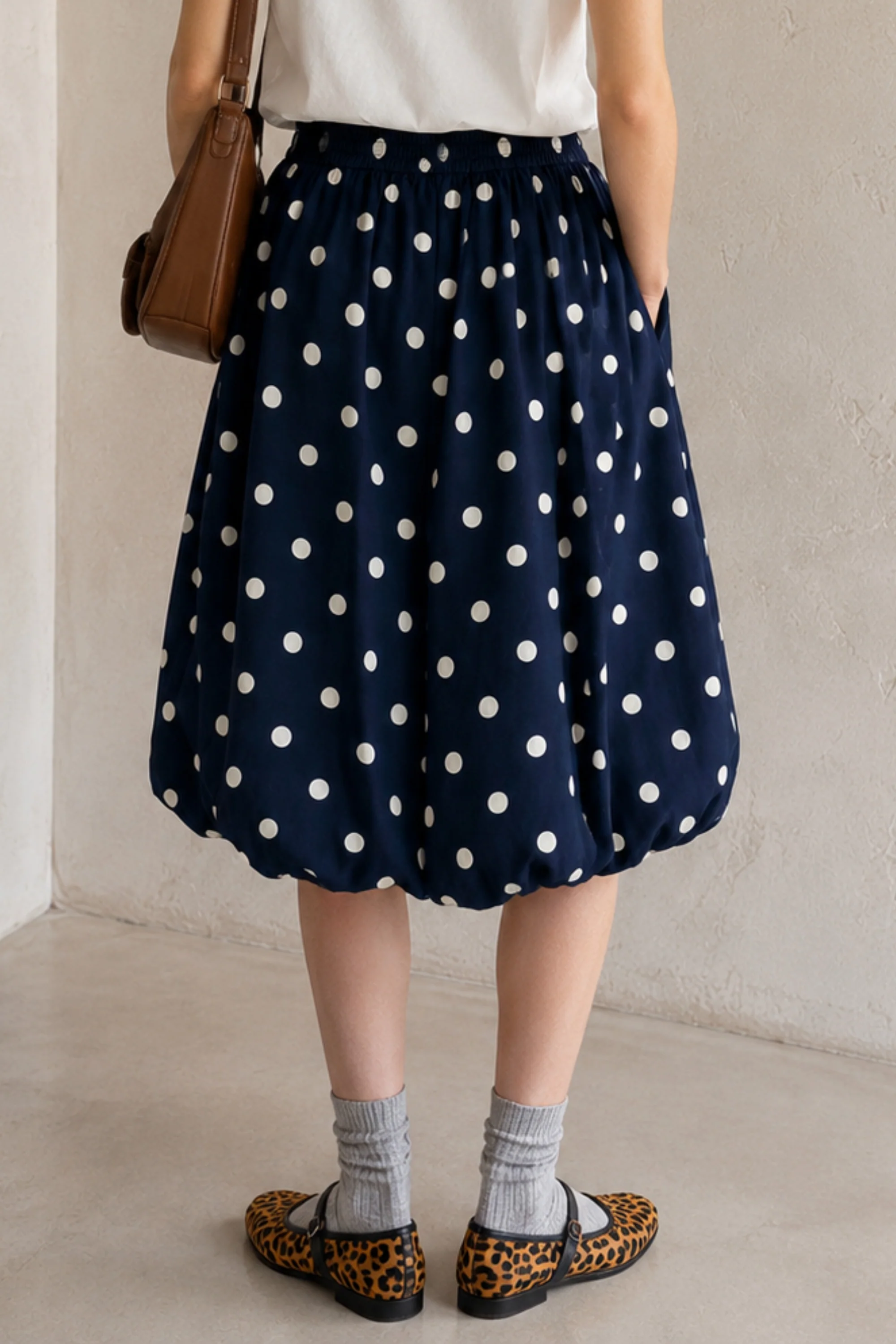 Navy Polka Bubble Skirt